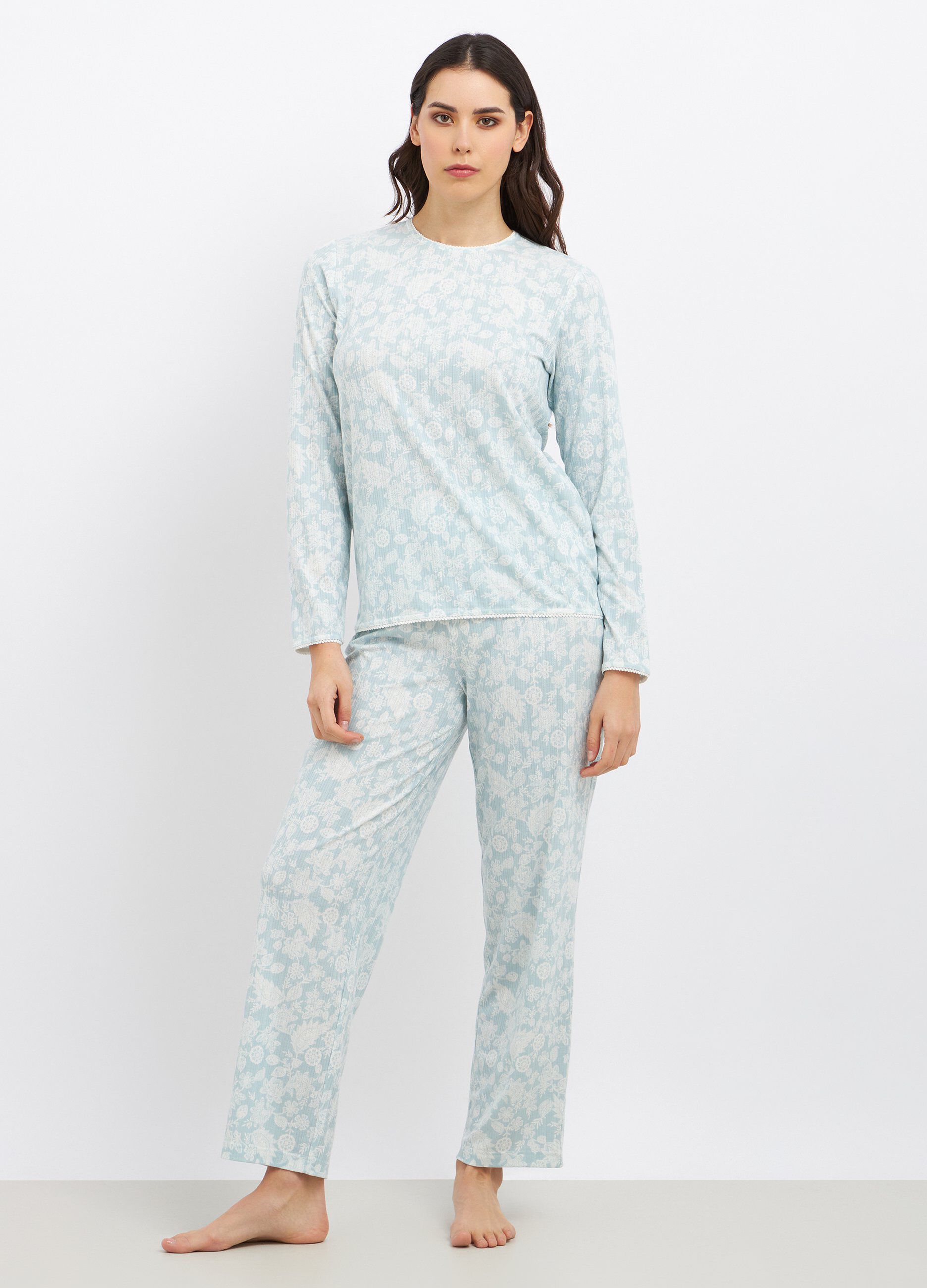 Set pigiama lungo in costina donna_0