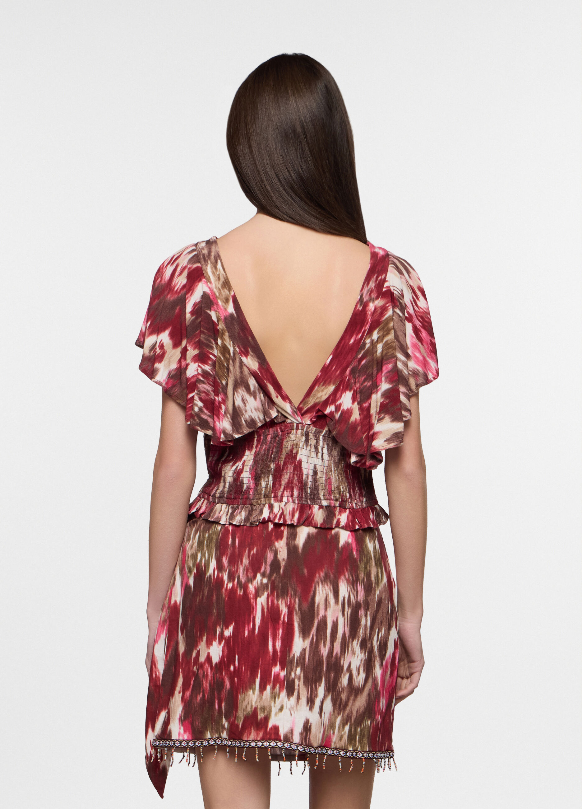Blusa fit regular con scollo a V in pura viscosa cr&ecirc;pe donna_1