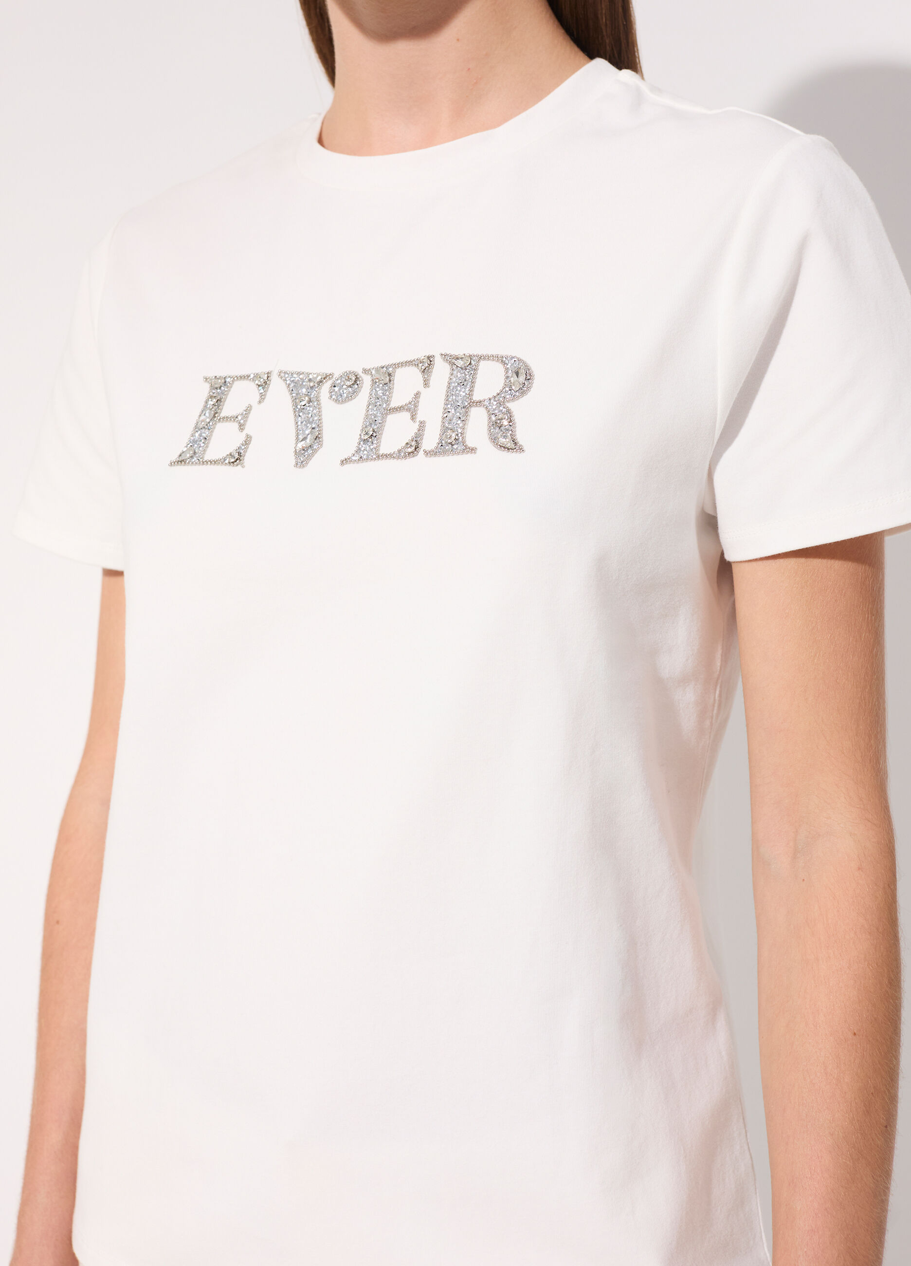 T-shirt con strass in cotone stretch donna_3