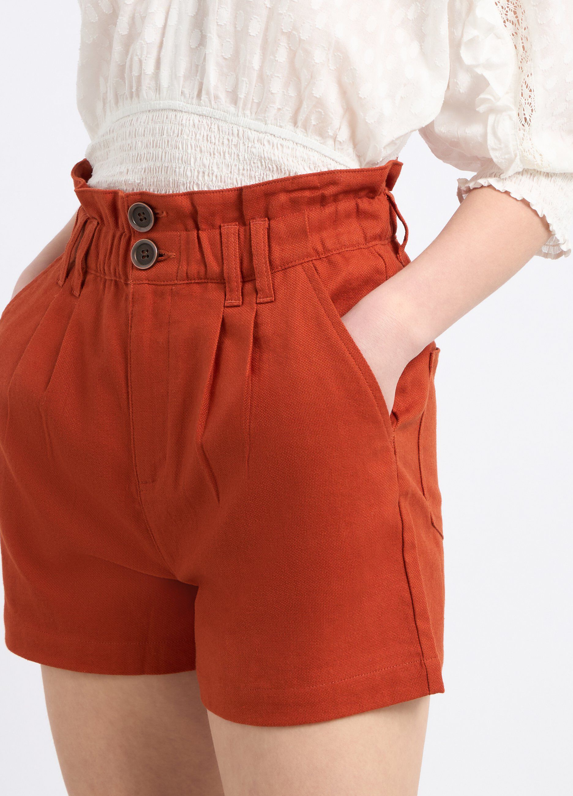 Shorts paperbag in misto lino donna_2