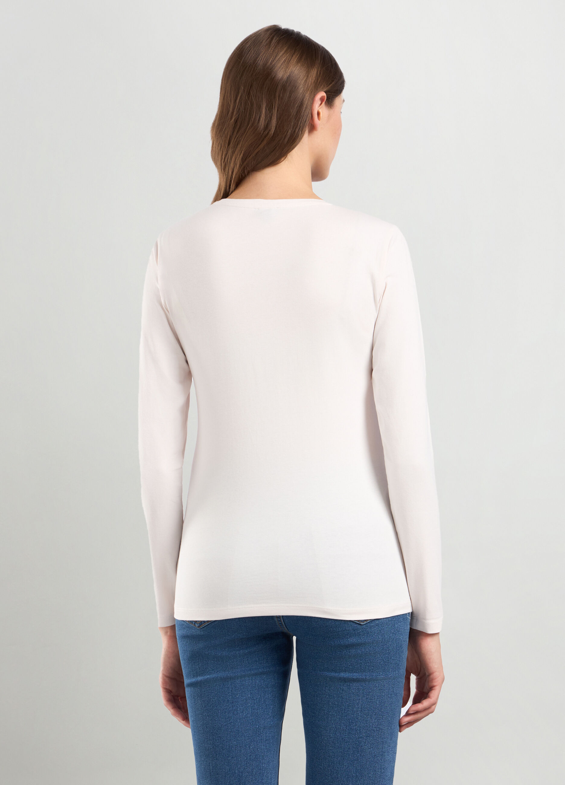 T-shirt in jersey di cotone stretch con paillettes donna_1