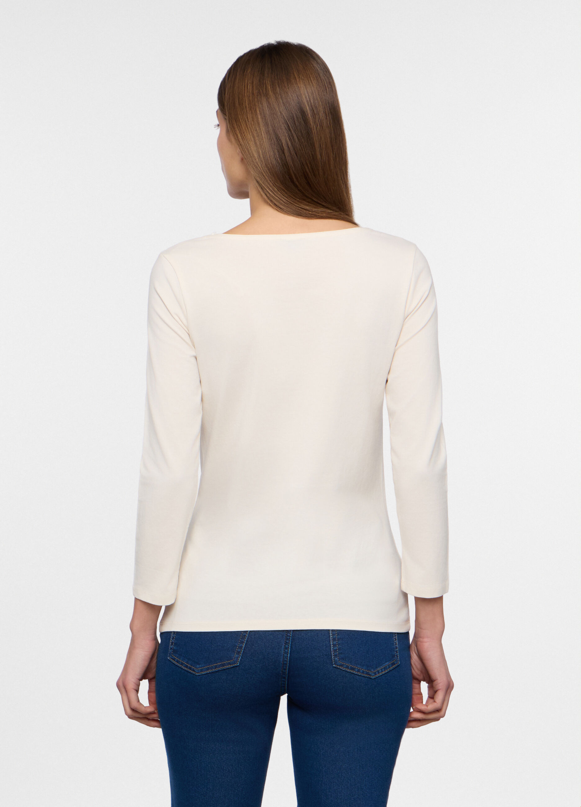 T-shirt con scollo a barchetta stretch donna_1