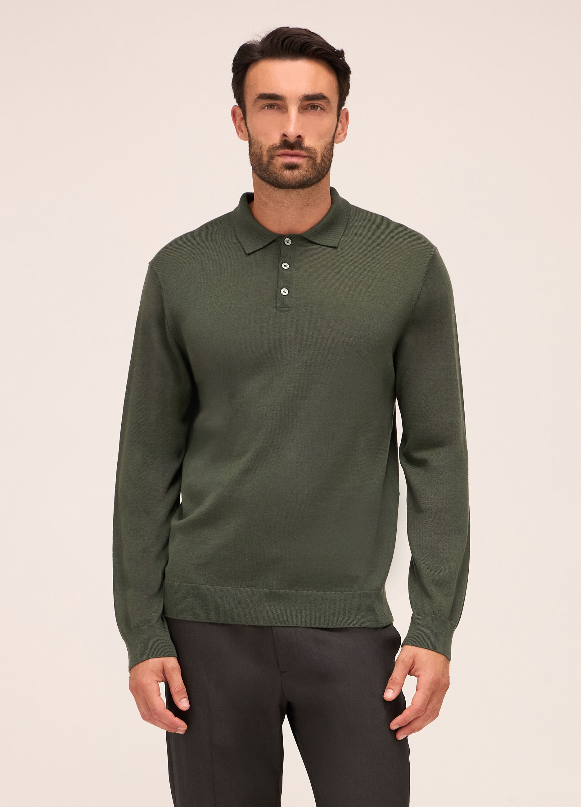 Maglione colletto polo in pura lana merino uomo