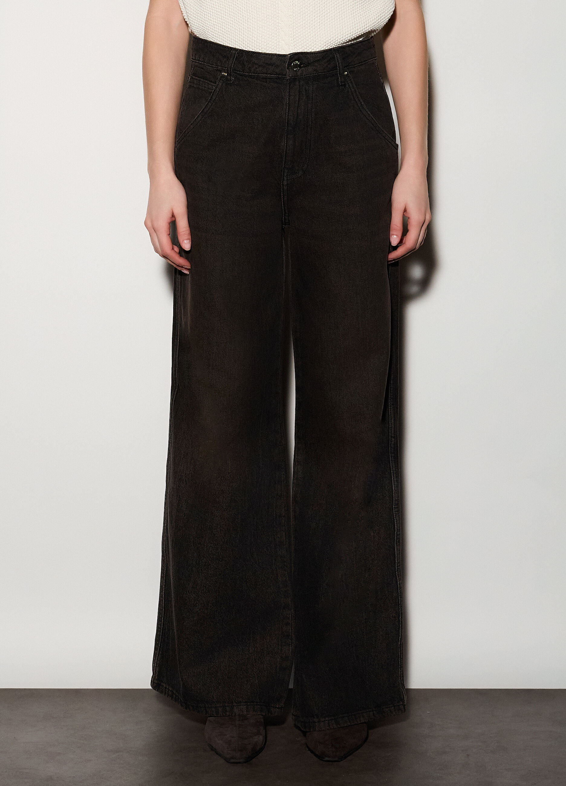 Pantaloni wide leg in denim donna_1
