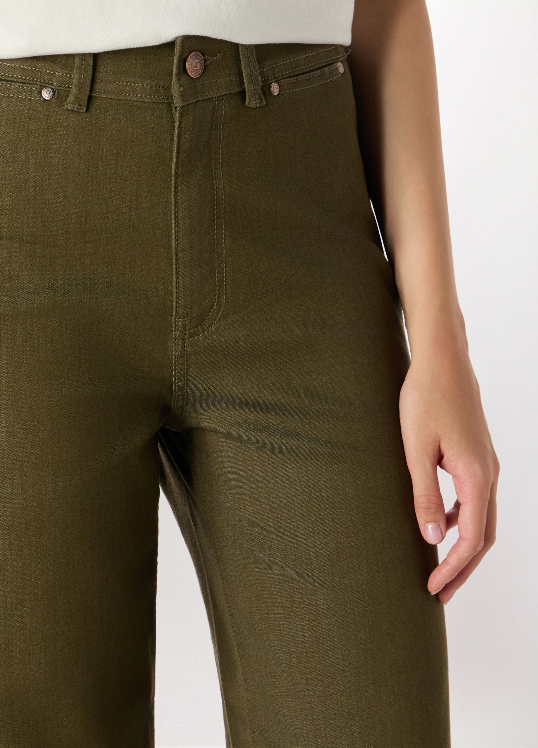 Pantaloni wide leg in denim misto cotone donna_2