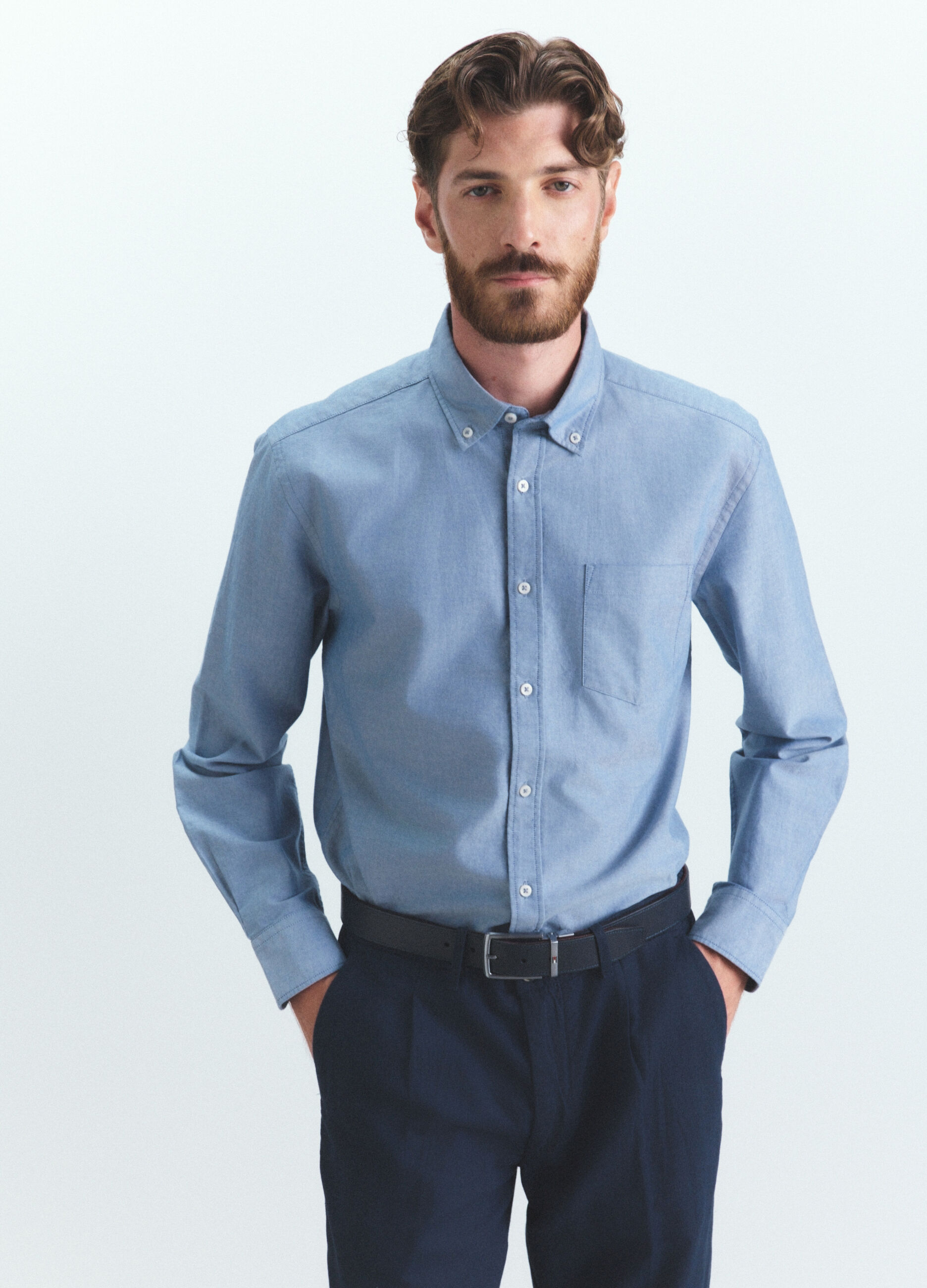 Camicia regular fit in cotone a righe uomo
