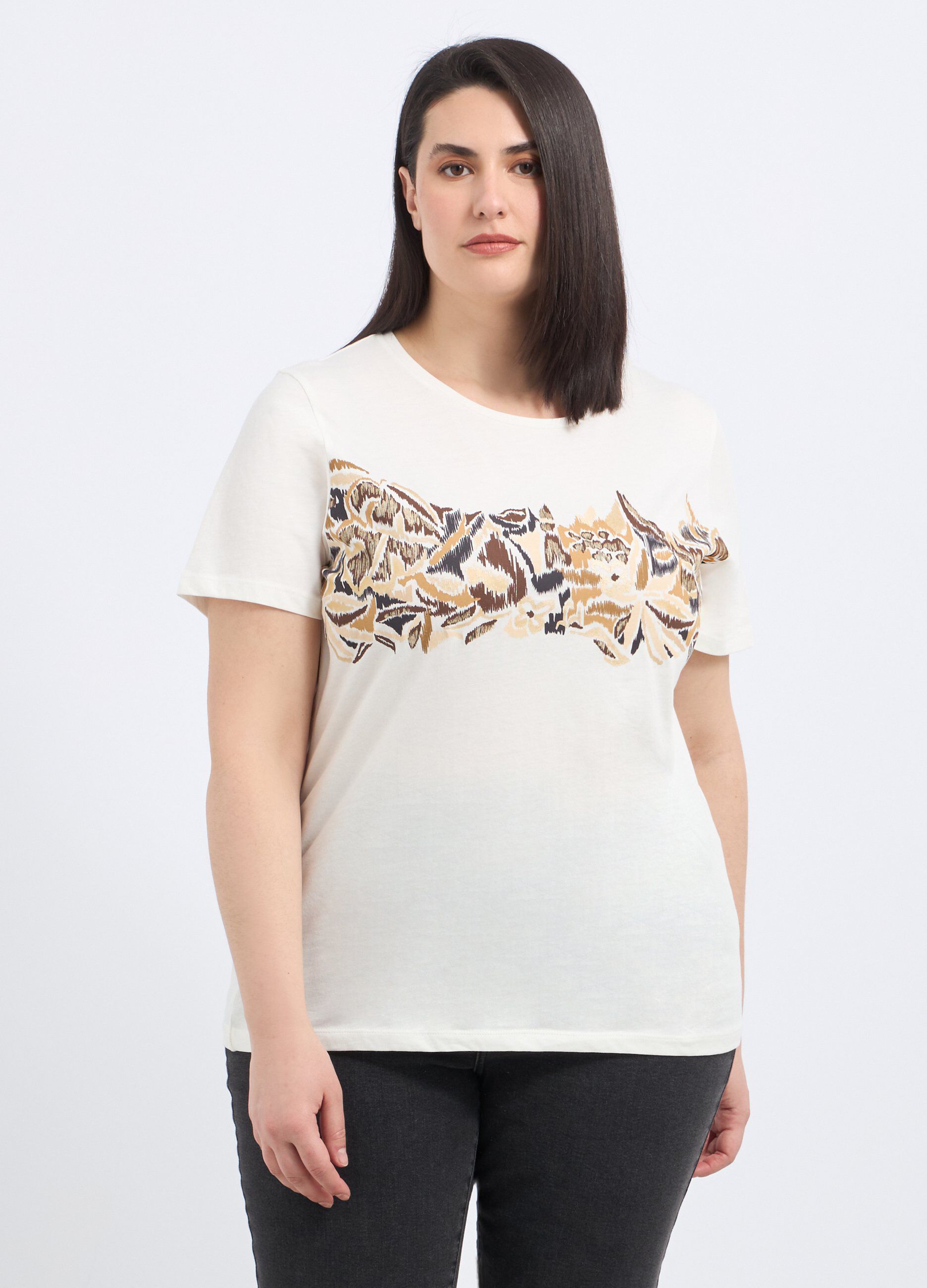 T-shirt in puro cotone biologico con stampa donna curvy_0