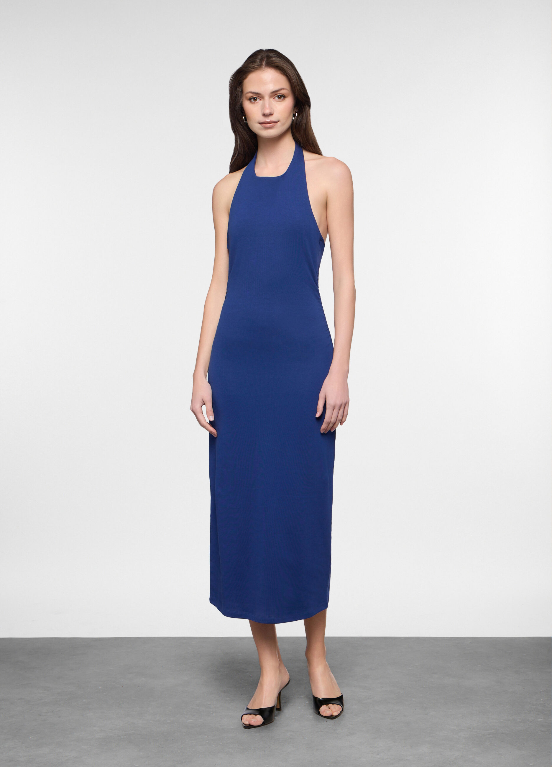 Abito lungo fitted in costina di cotone stretch donna_0