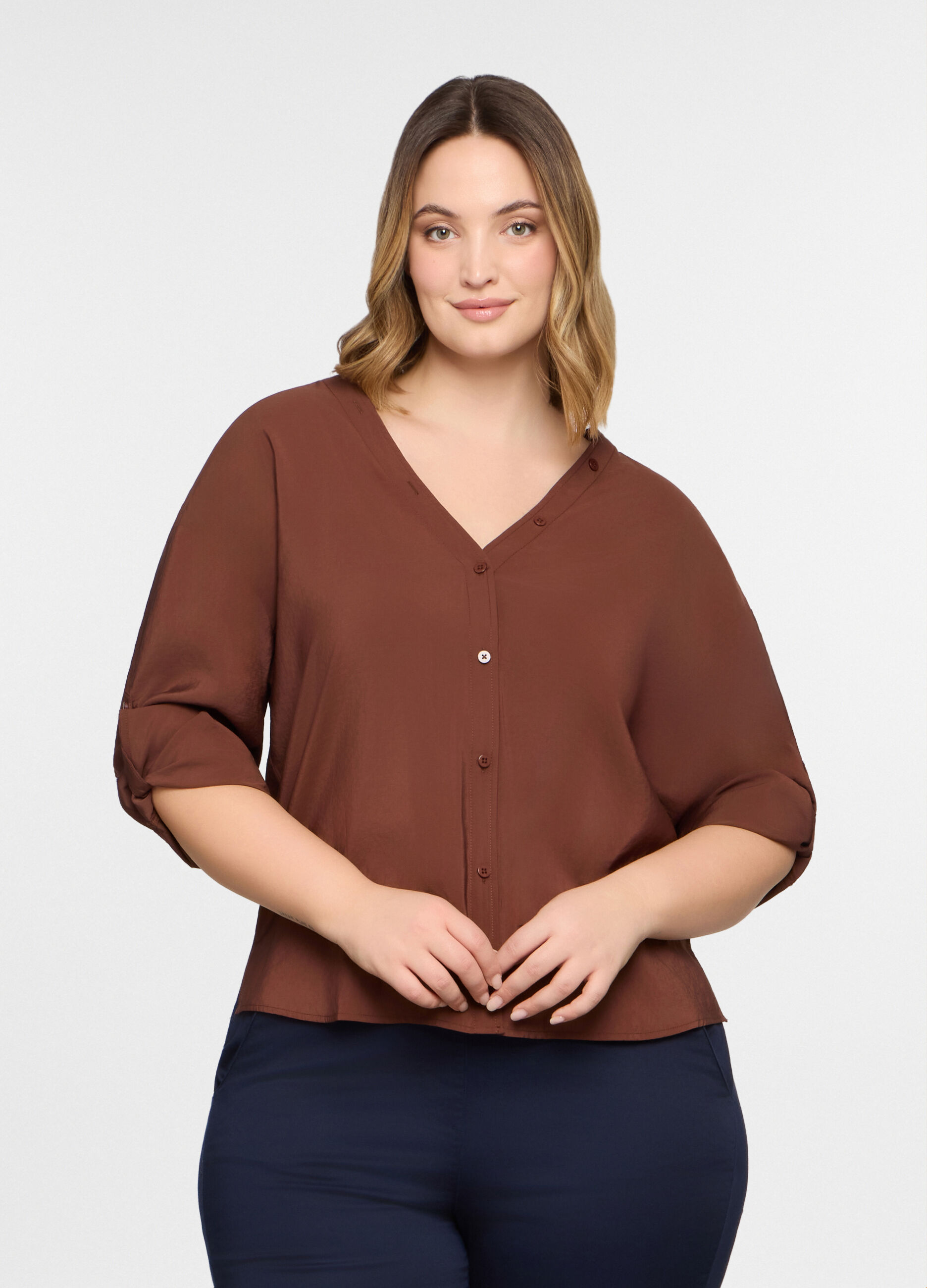 Camicia regular fit con scollo a V misto modal donna curvy_0