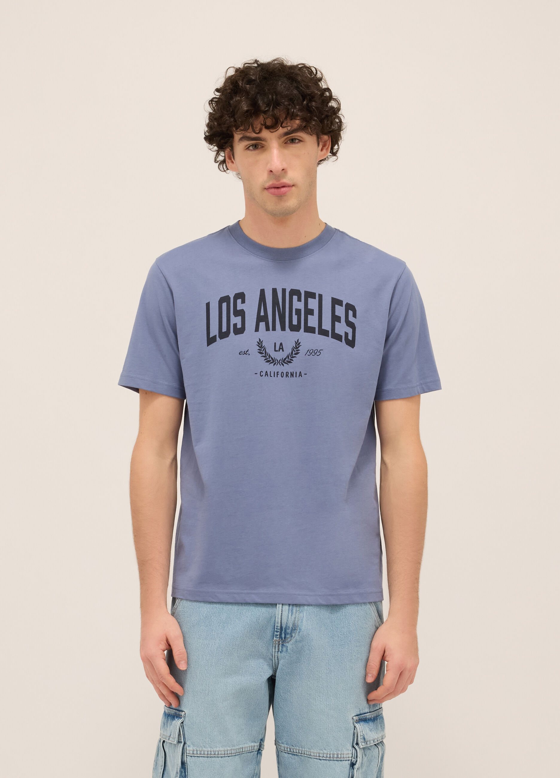 T-shirt girocollo in puro cotone con stampa uomo_0