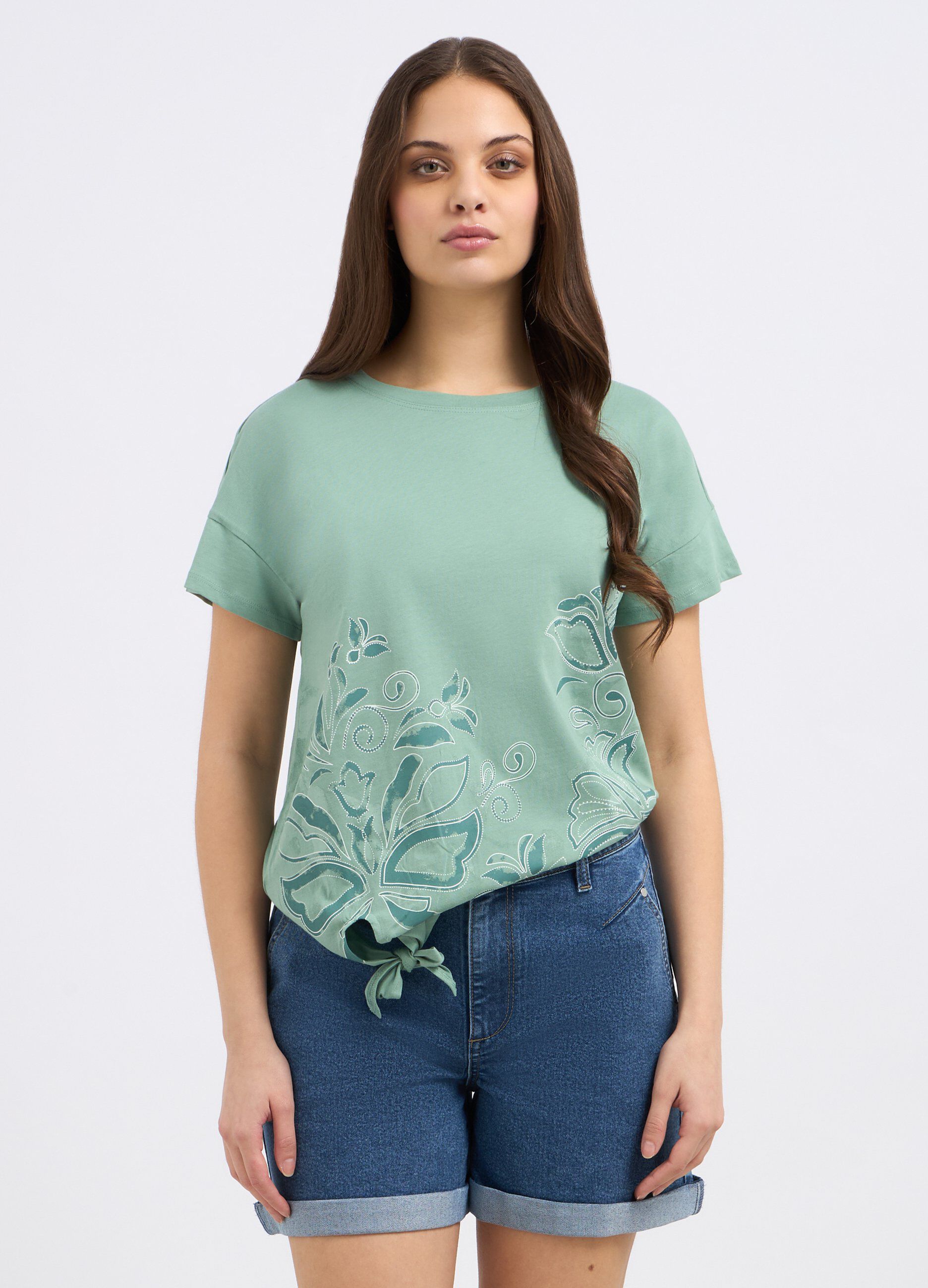 T-shirt in puro cotone biologico con nodo donna_0