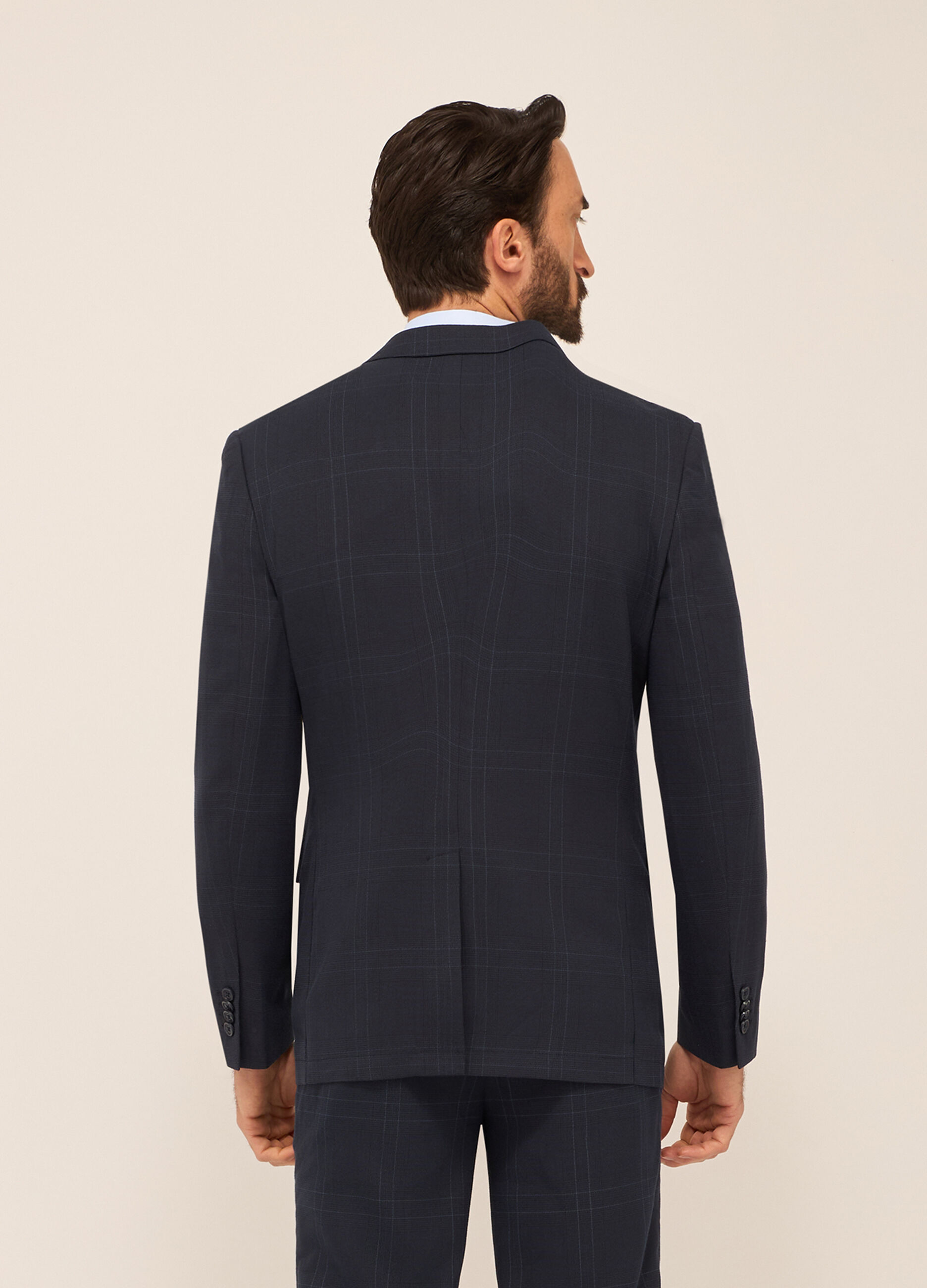 Blazer in tessuto stretch a quadri uomo_1
