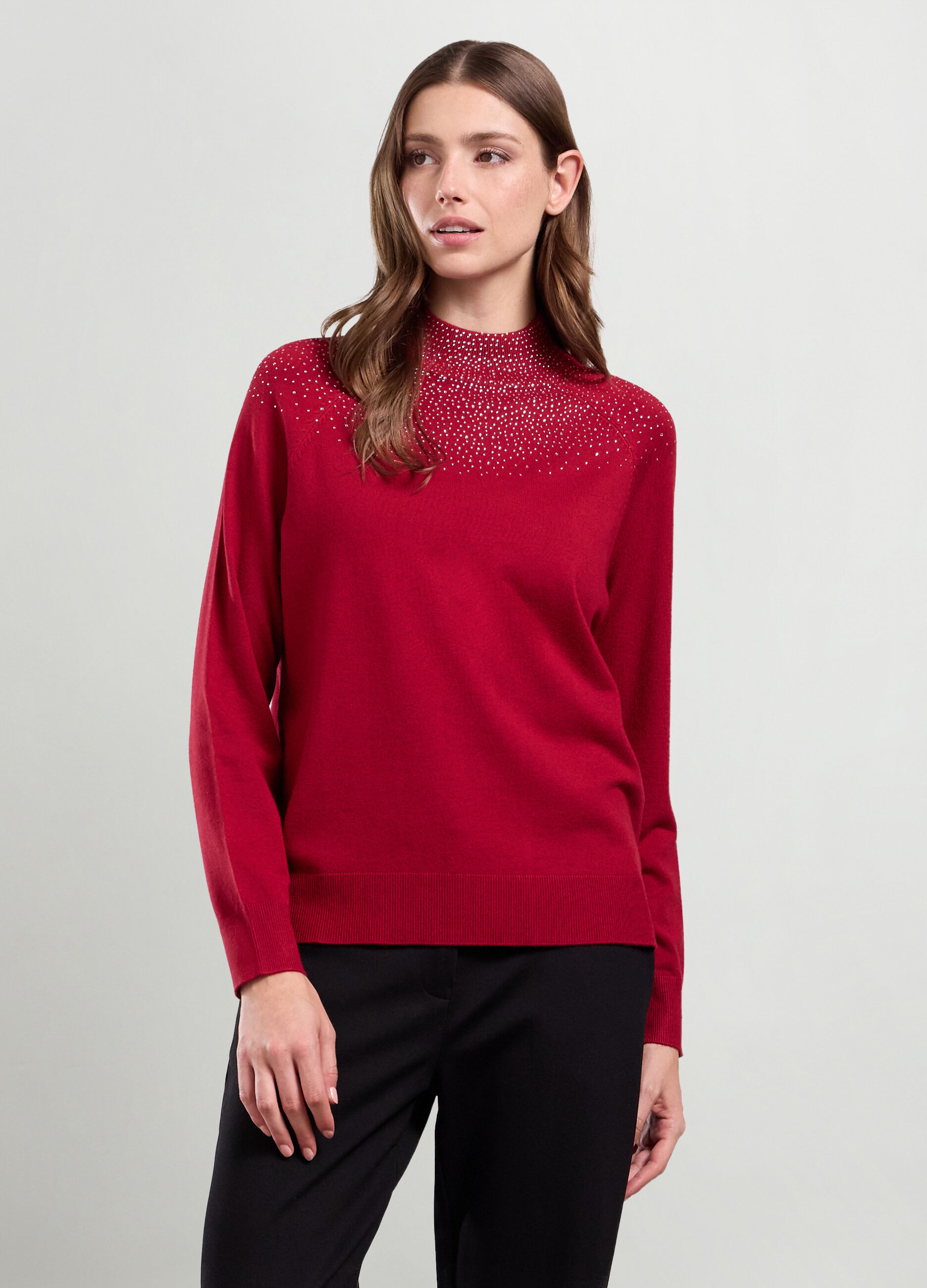 Pullover misto viscosa con strass donna_0