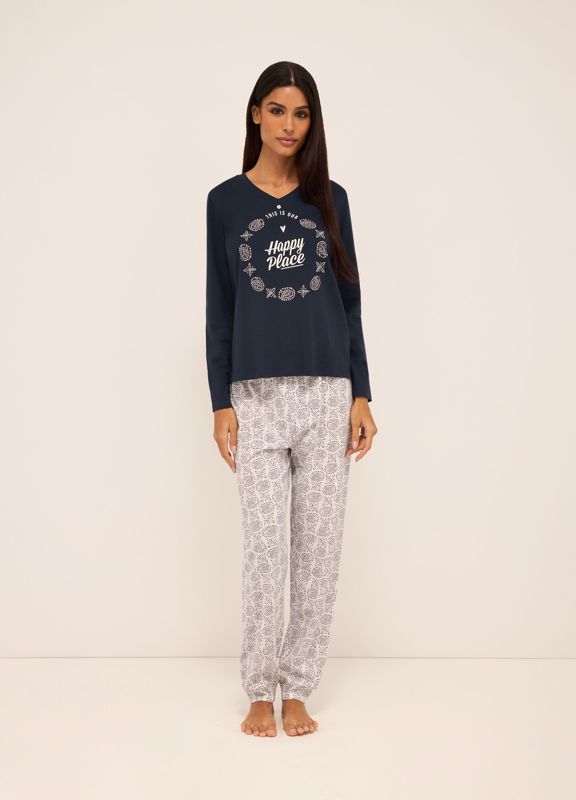 Set pigiama lungo in puro cotone donna_0