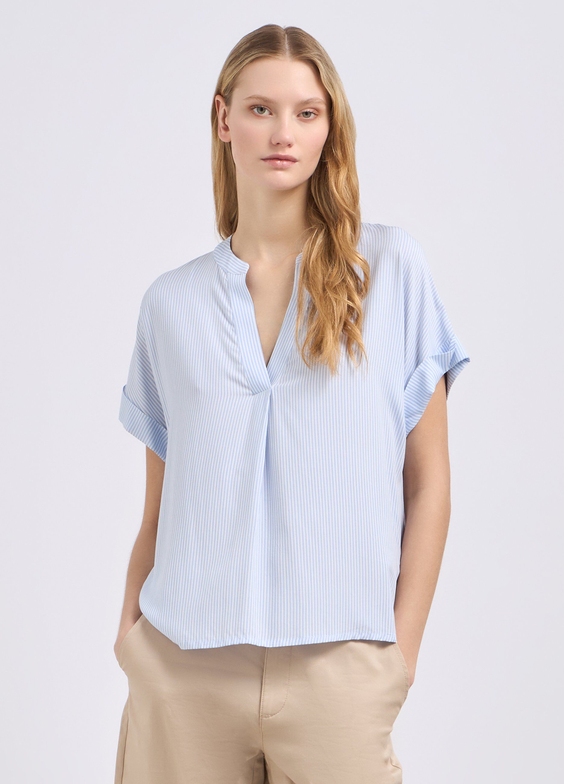 Blusa in pura viscosa a righe donna_0