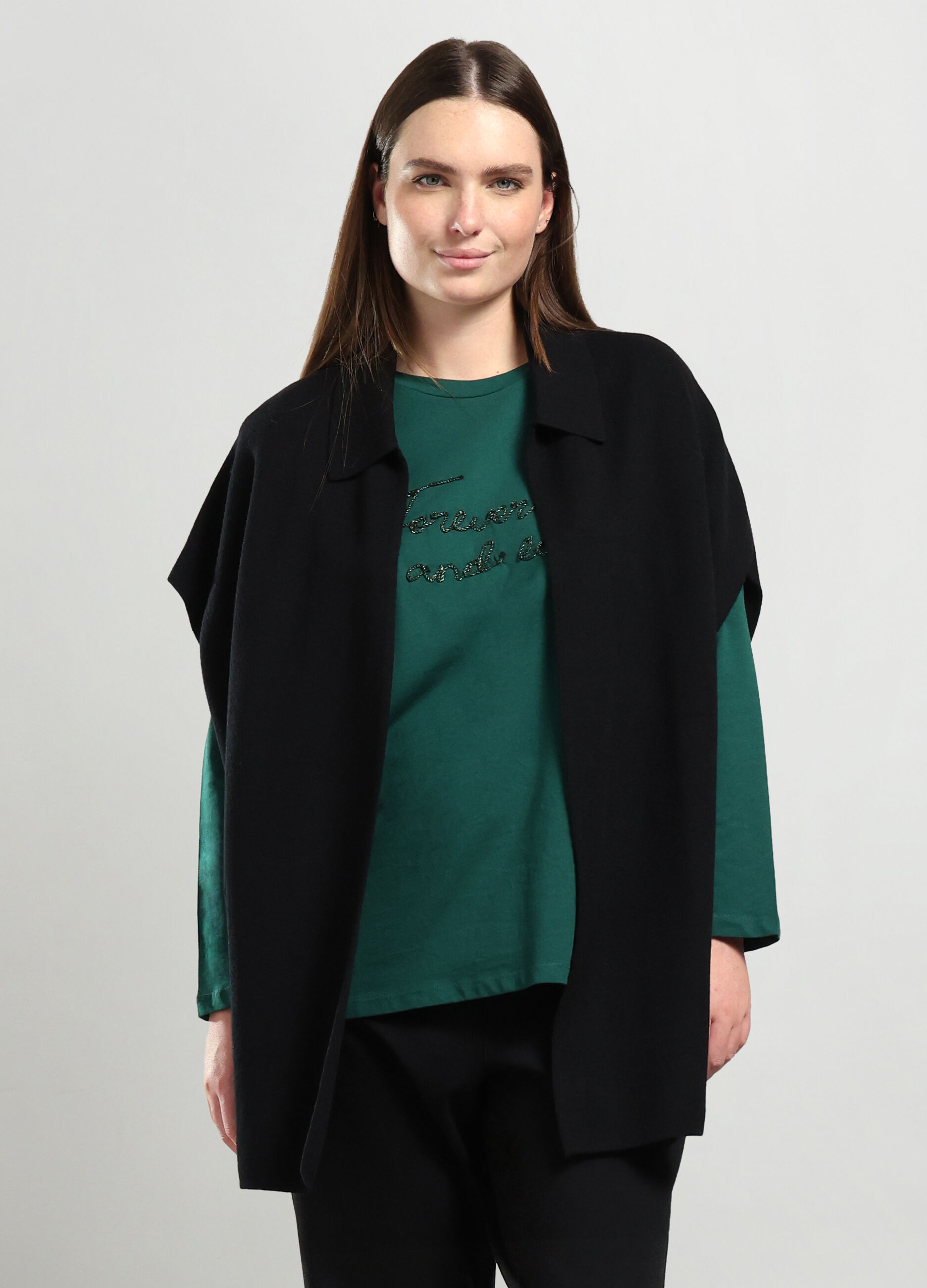 Cardigan smanicato tricot di misto viscosa donna curvy_0