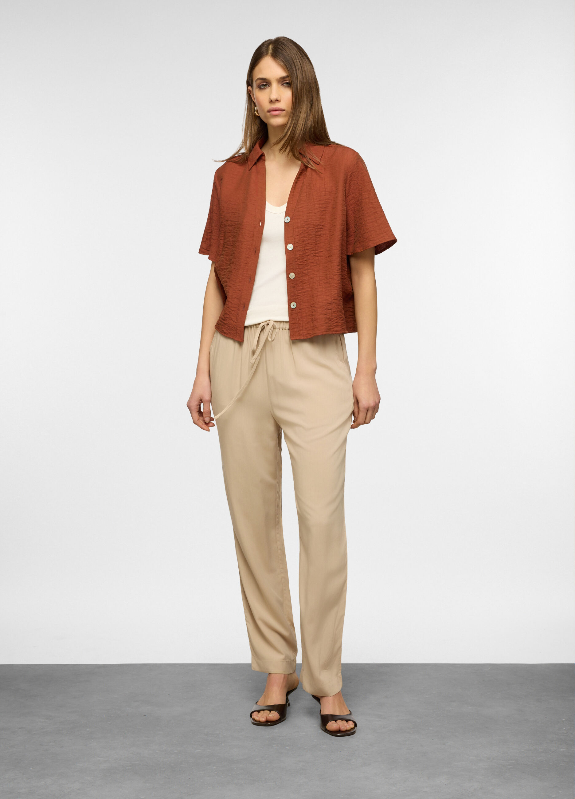 Pantaloni regular fit in pura viscosa donna_0