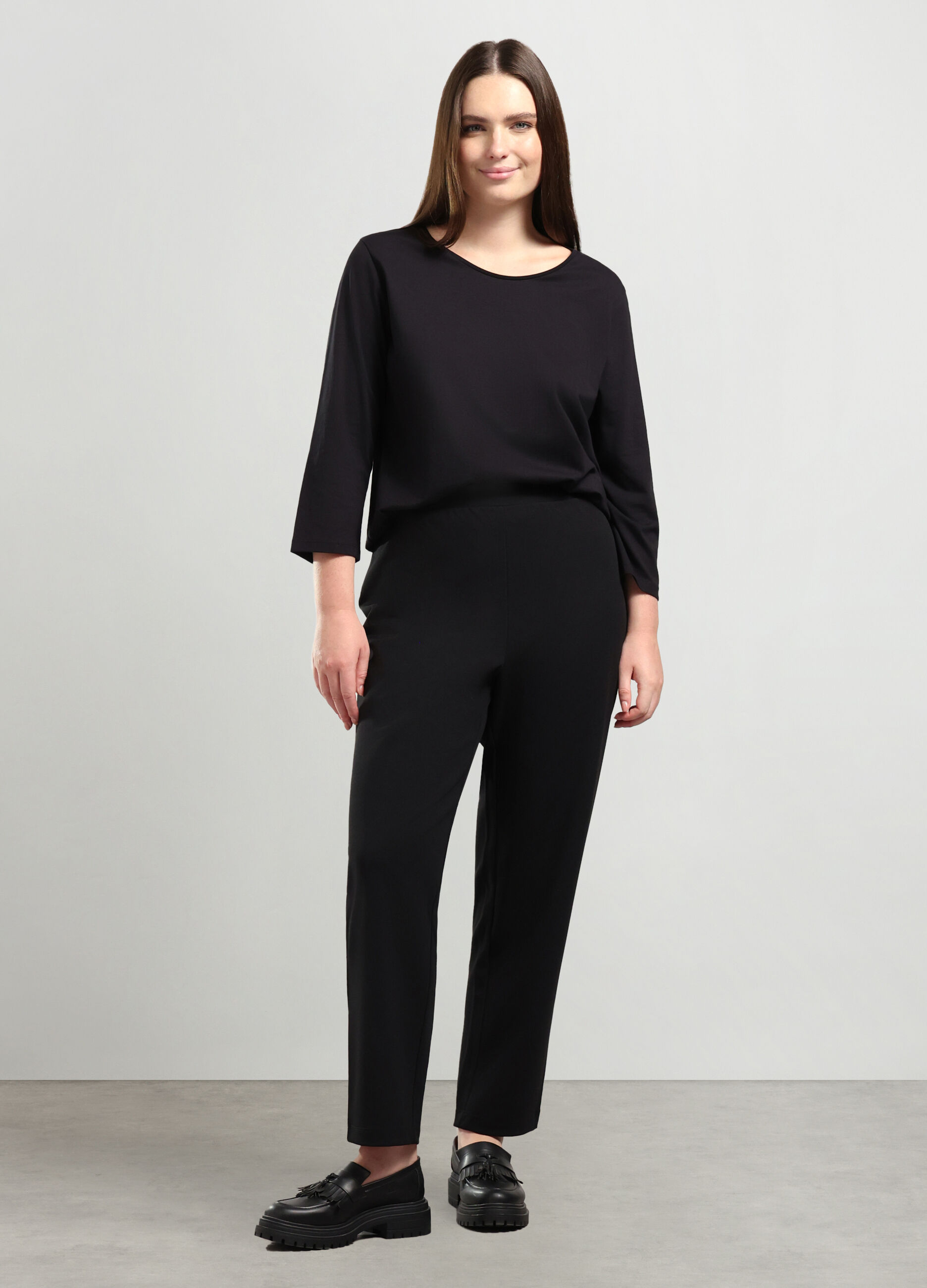 Pantaloni in tessuto stretch donna curvy_0