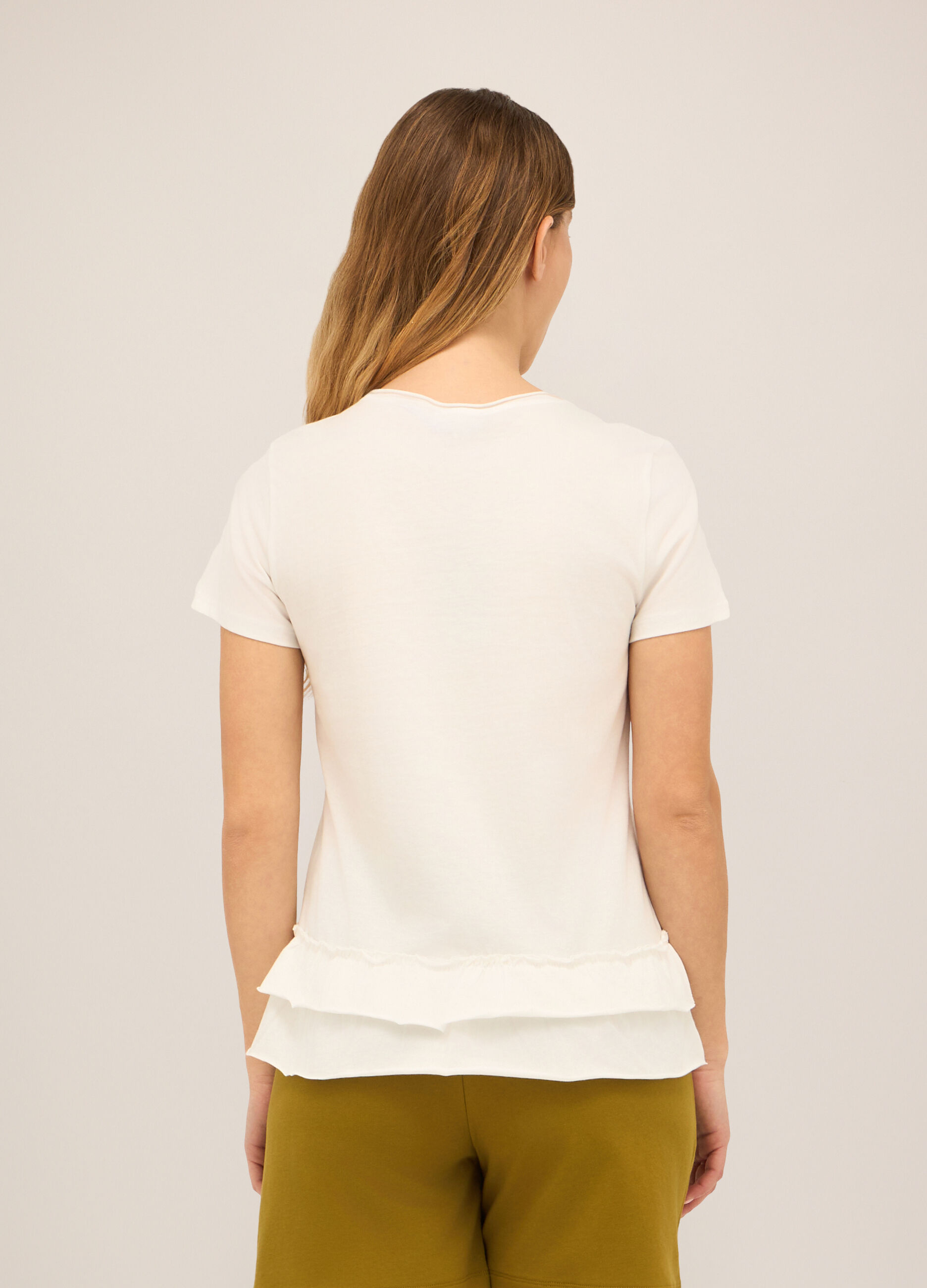 T-shirt in jersey di puro cotone con rouches donna_1