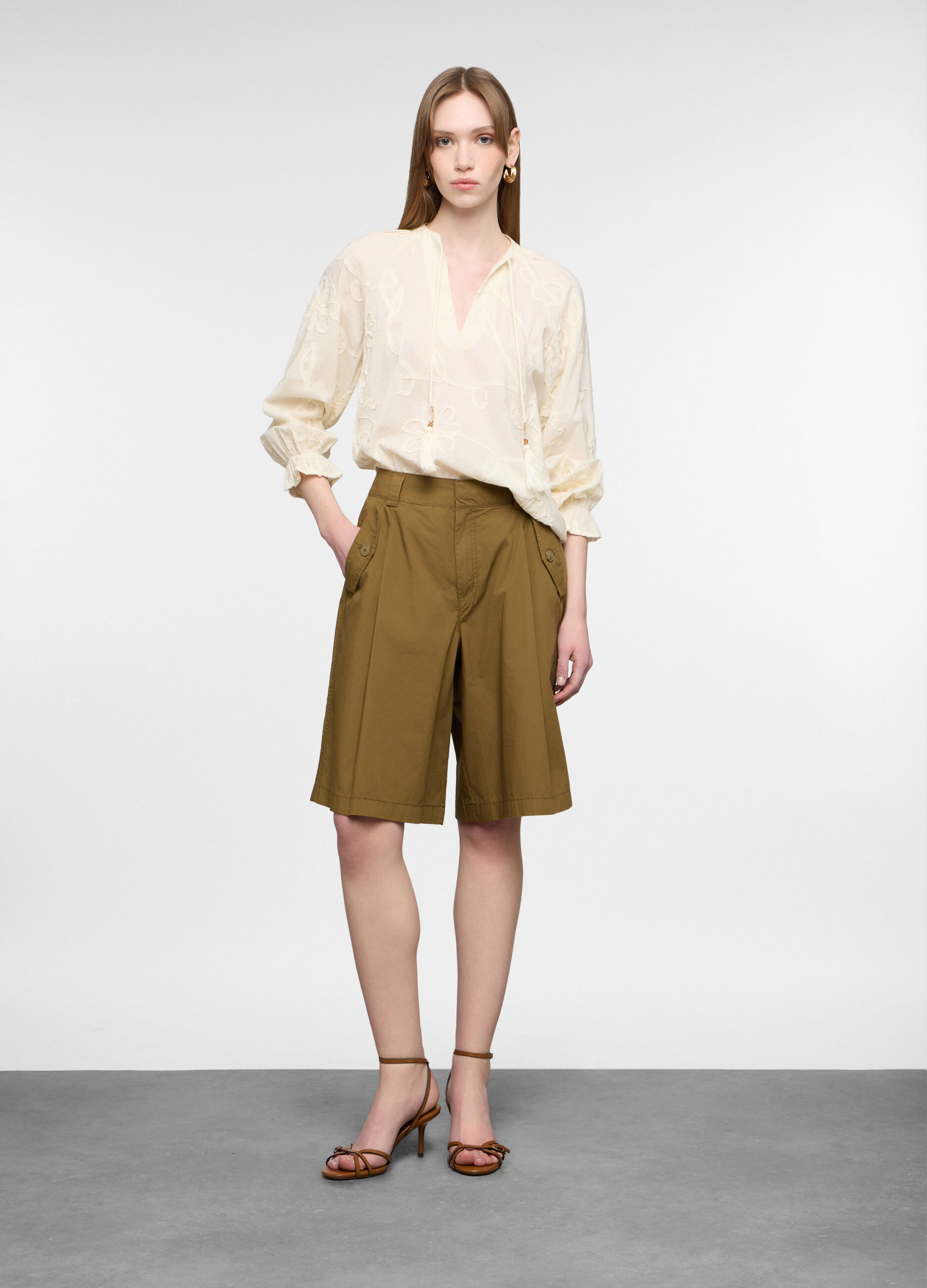 Bermuda regular fit in popeline di puro cotone donna_0