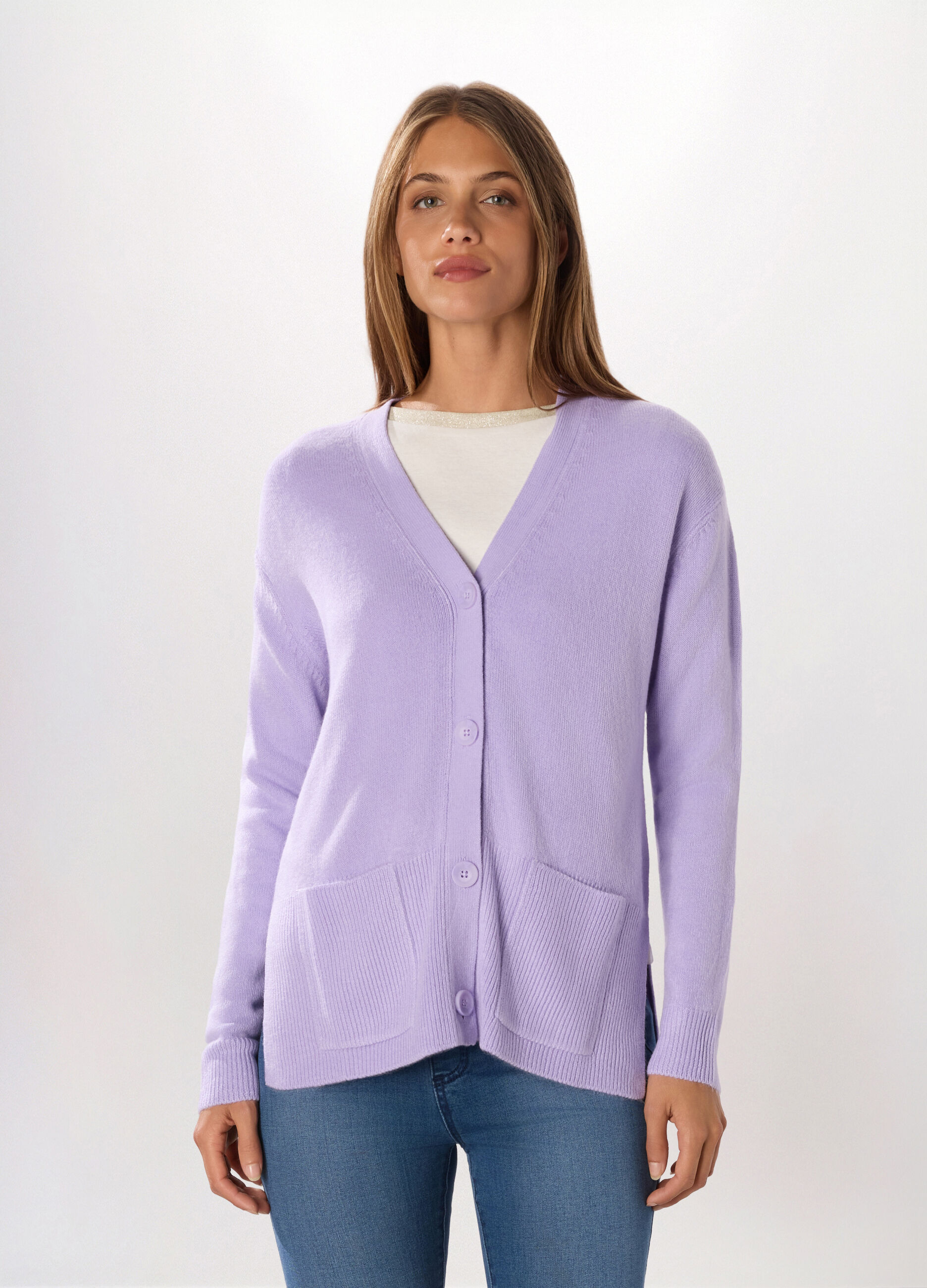 Cardigan tricot con tasche donna_0