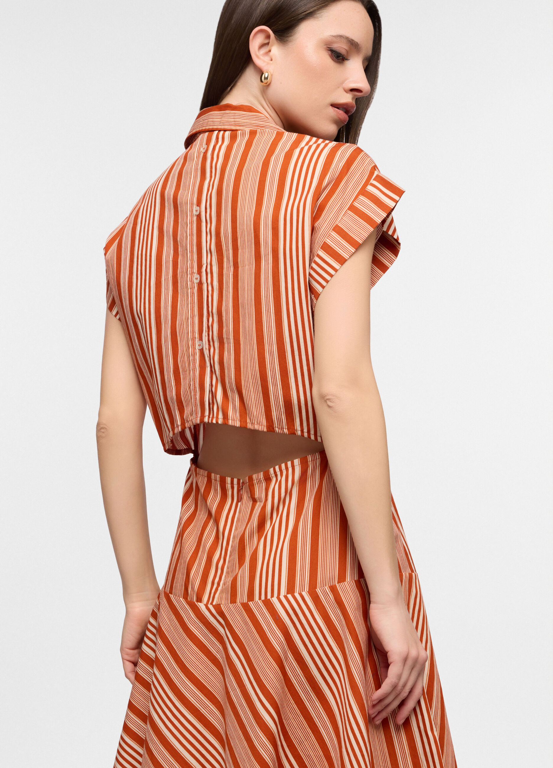 Vestito corto con scollo a V in puro cotone popeline donna_2