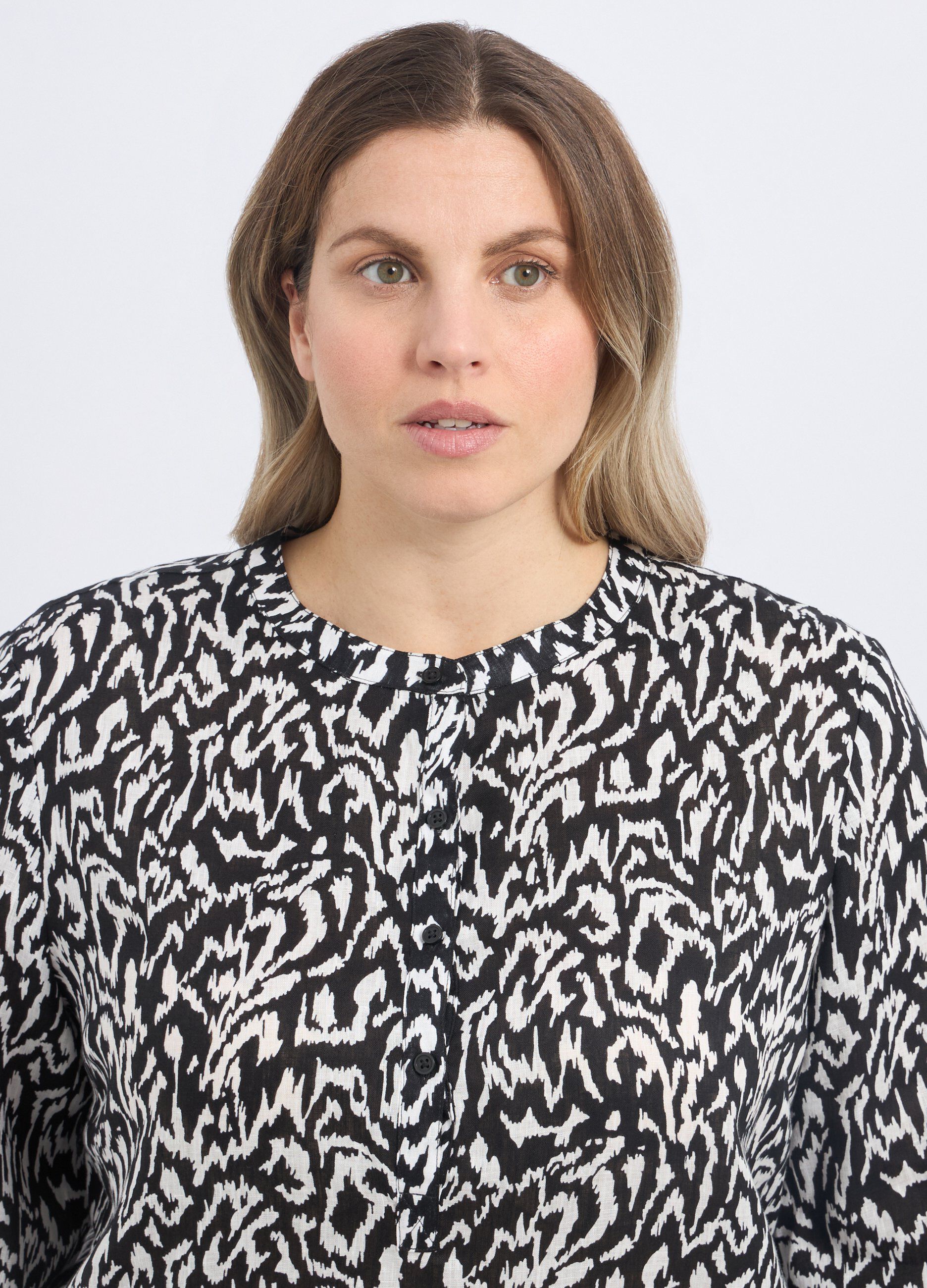 Blusa in puro lino con stampa donna curvy_2