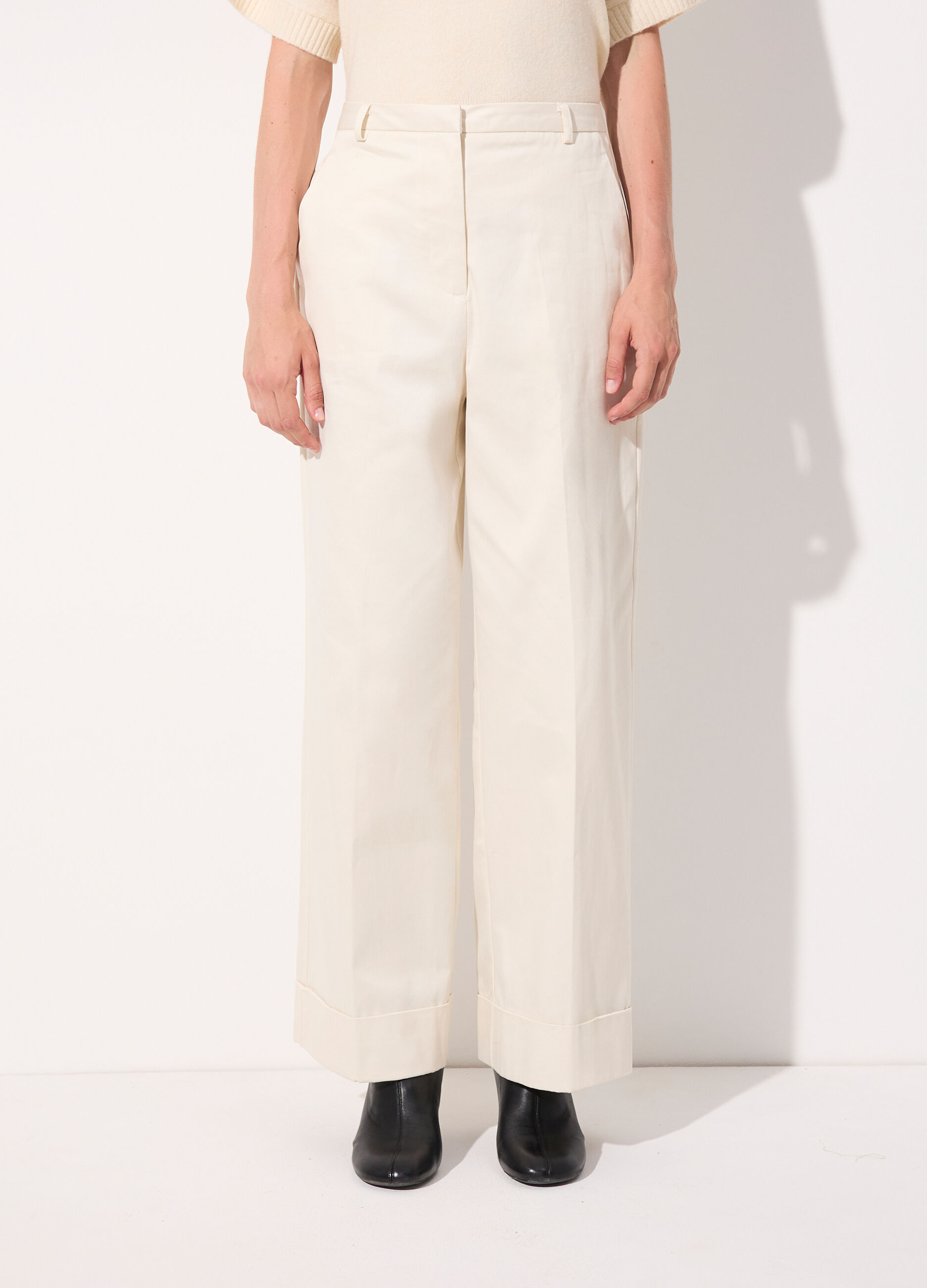 Pantalone palazzo in gabardine di puro cotone donna_1