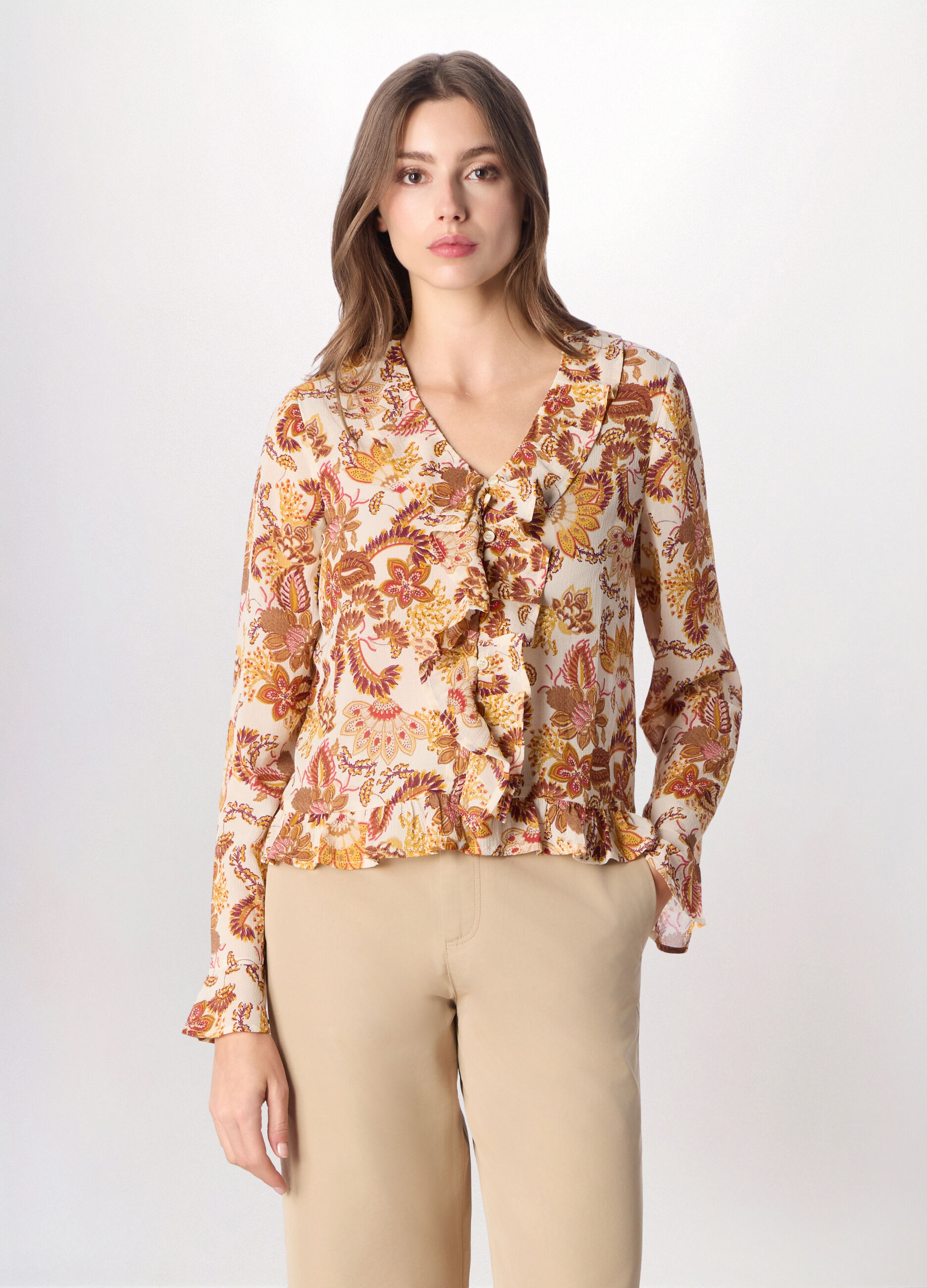 Camicia in chiffon con stampa donna_0