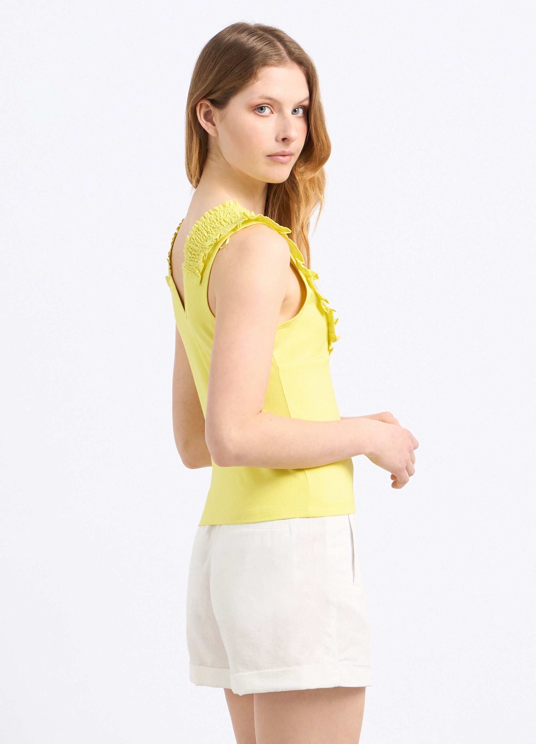 T-shirt in cotone stretch con punto smock donna_1