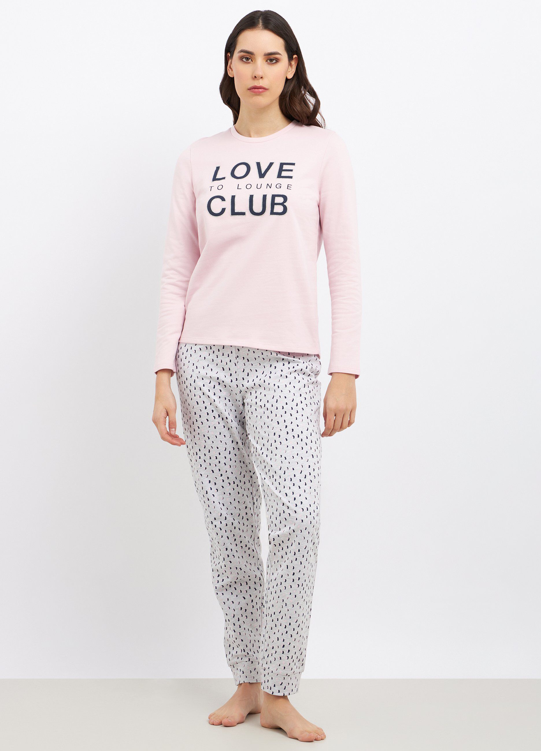 Set pigiama lungo in cotone con stampa glitter donna_0