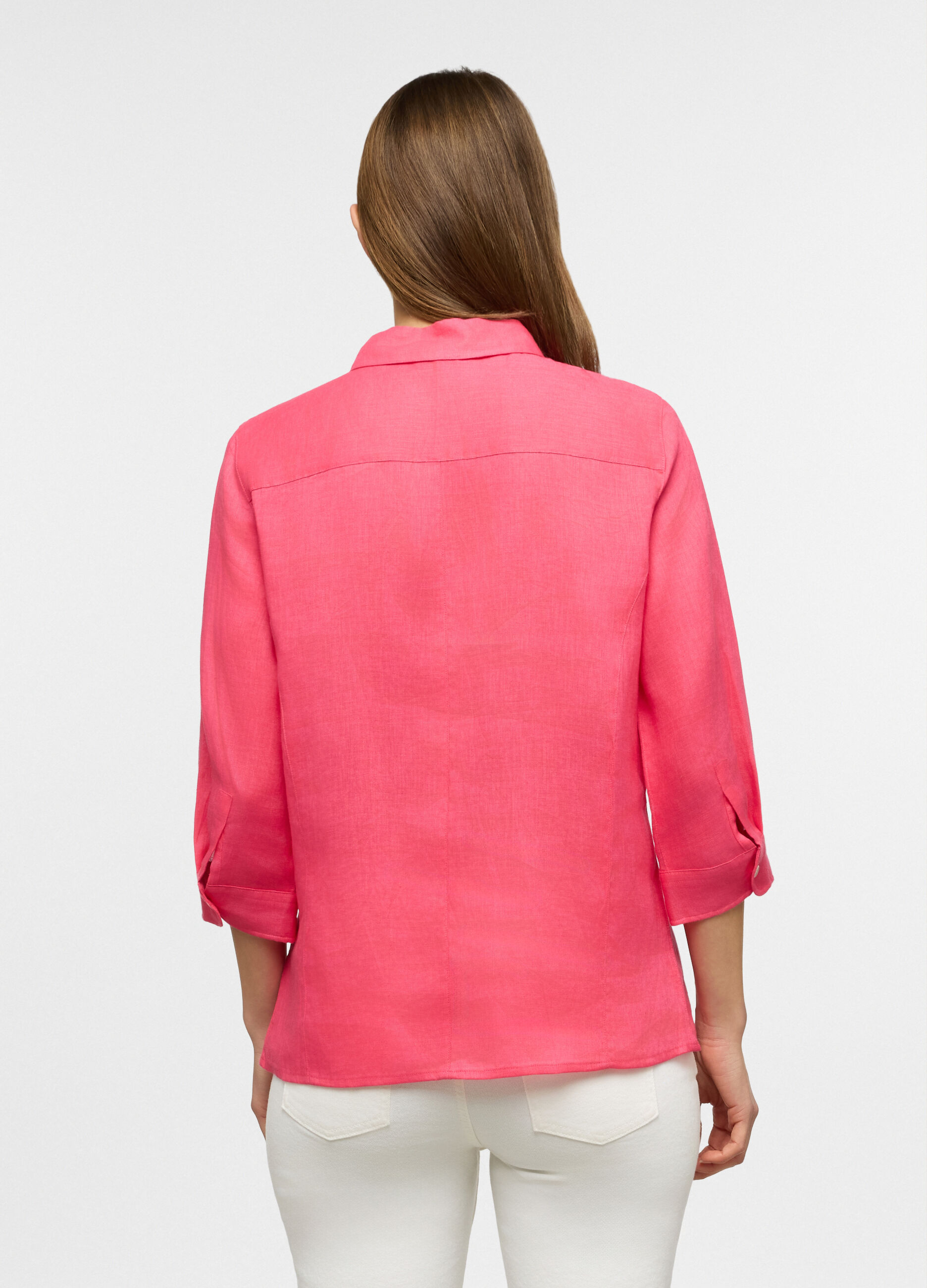 Camicia fit regular con colletto classico in puro lino donna_1