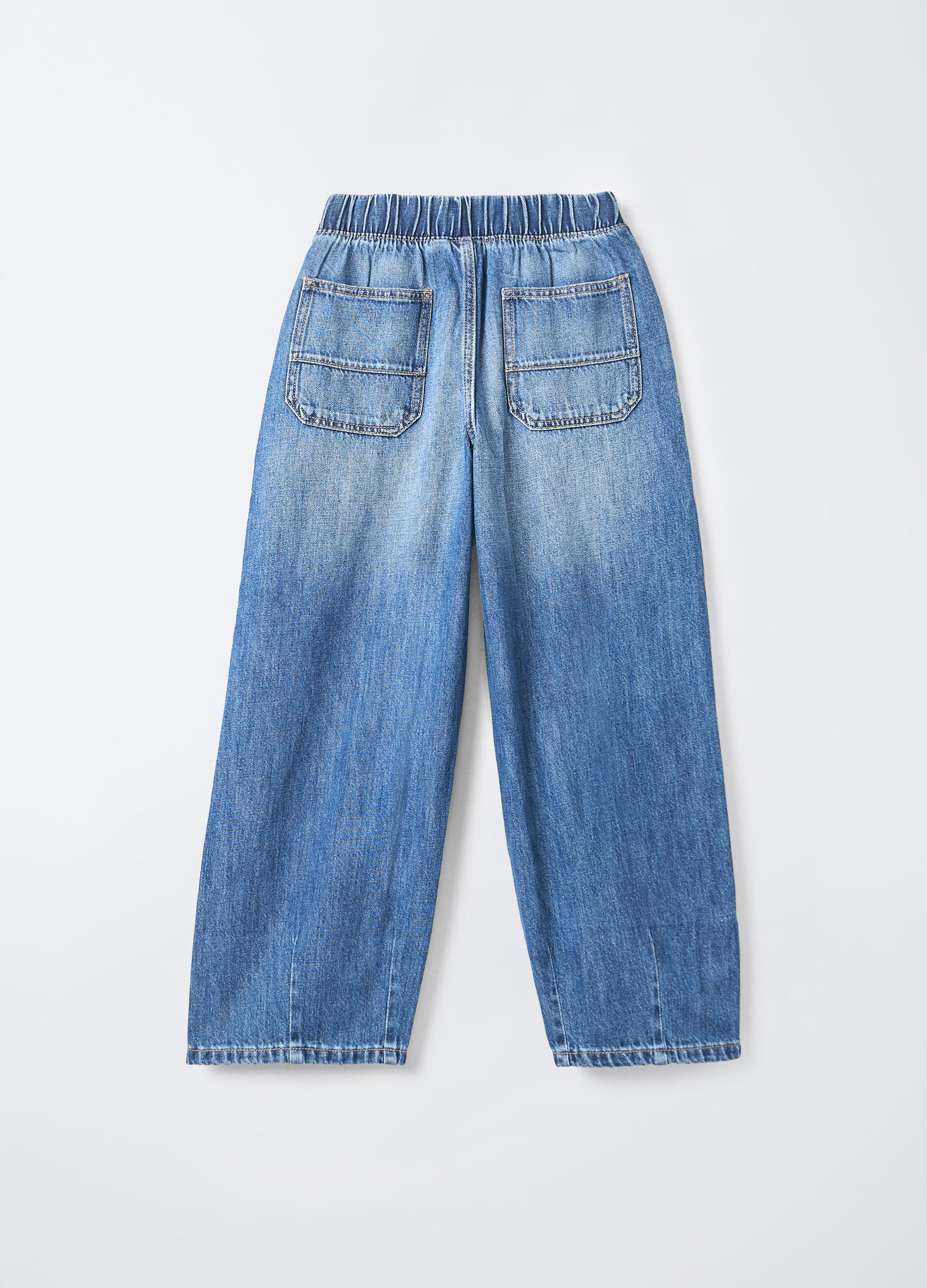Jogger in denim di misto cotone Balloon Fit ragazza_1