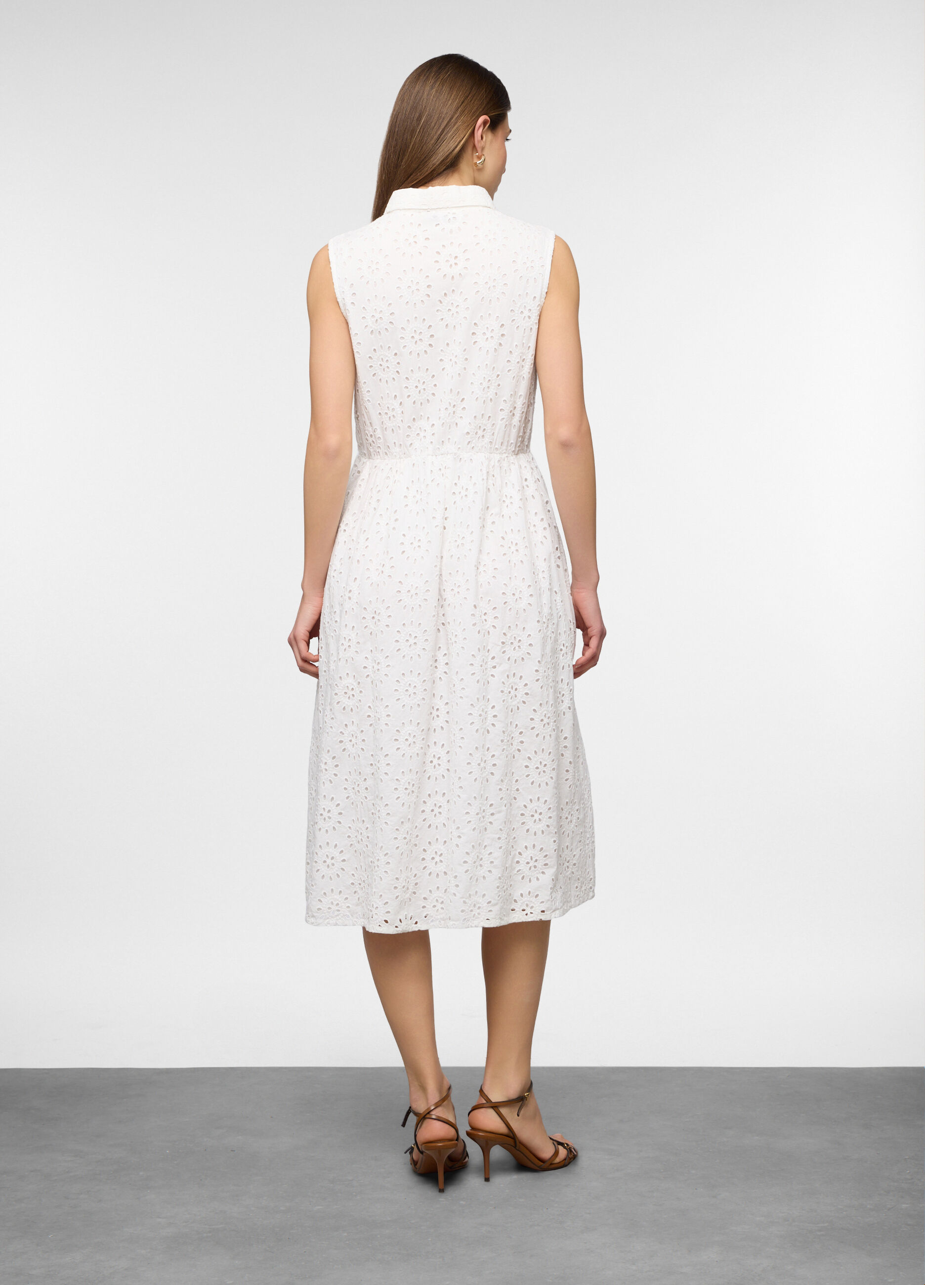 Abito lungo ricamato in puro cotone donna