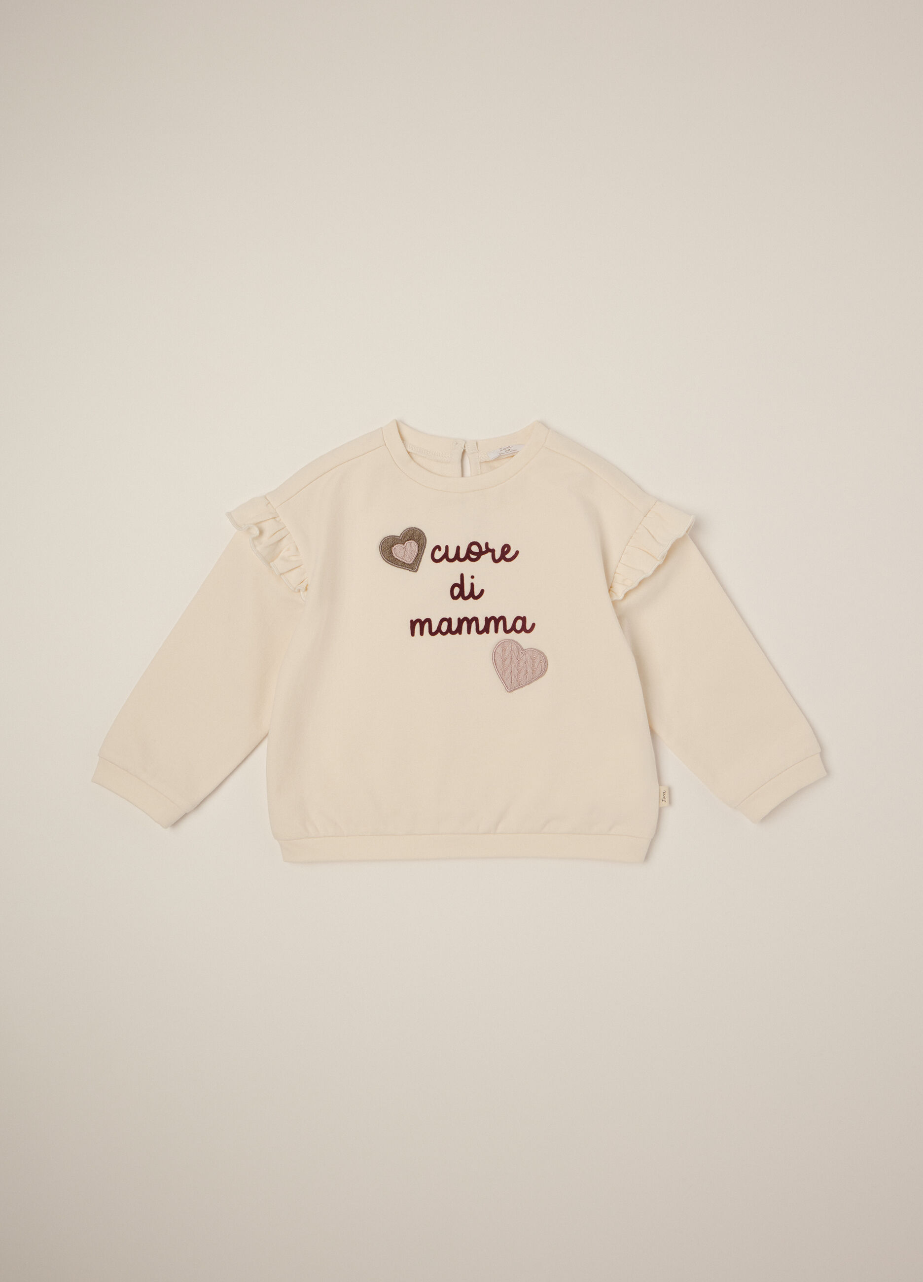 Maglia beige in cotone elasticizzato con volant_0