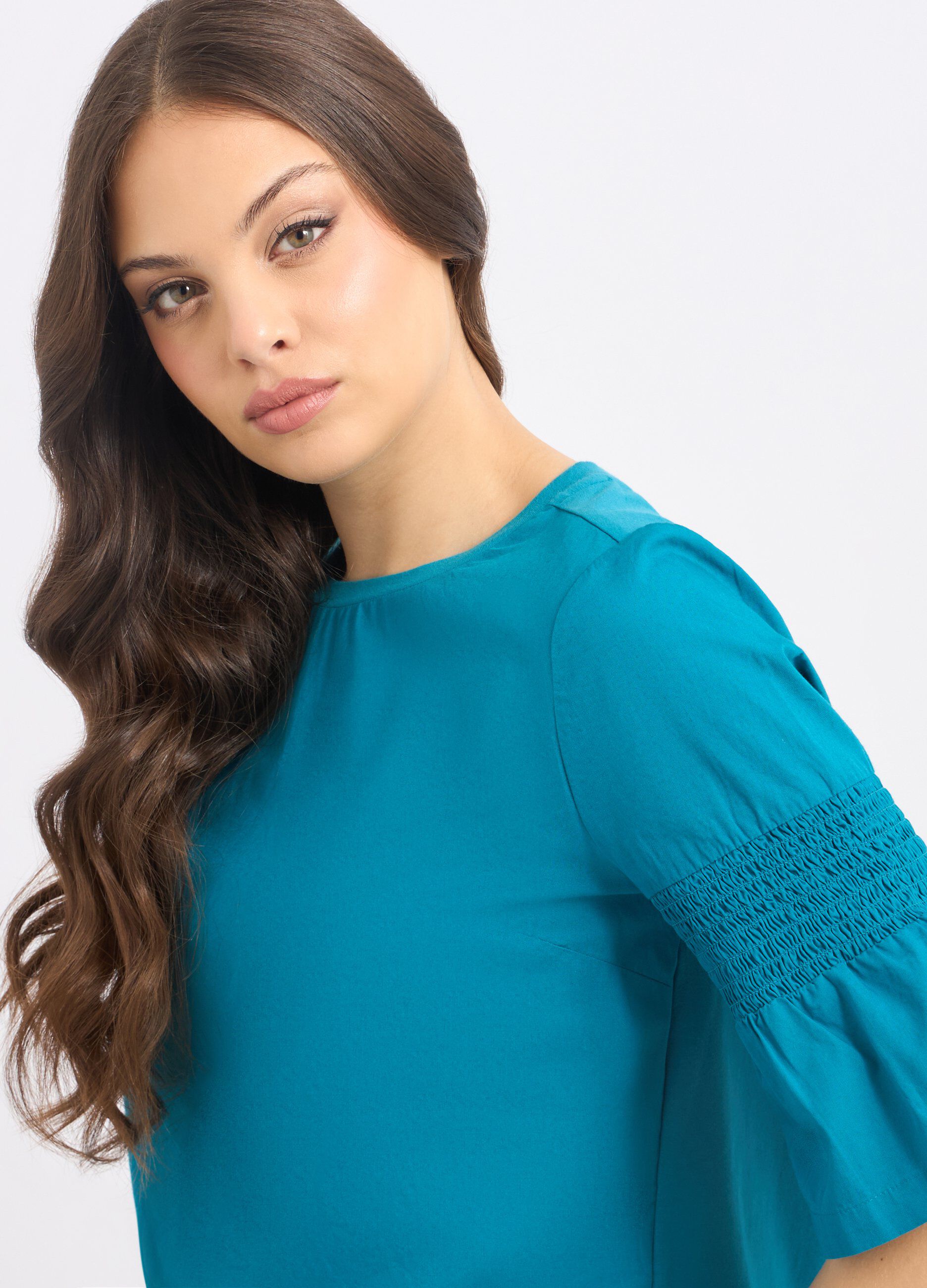 T-shirt in cotone stretch con maniche svasate donna_2