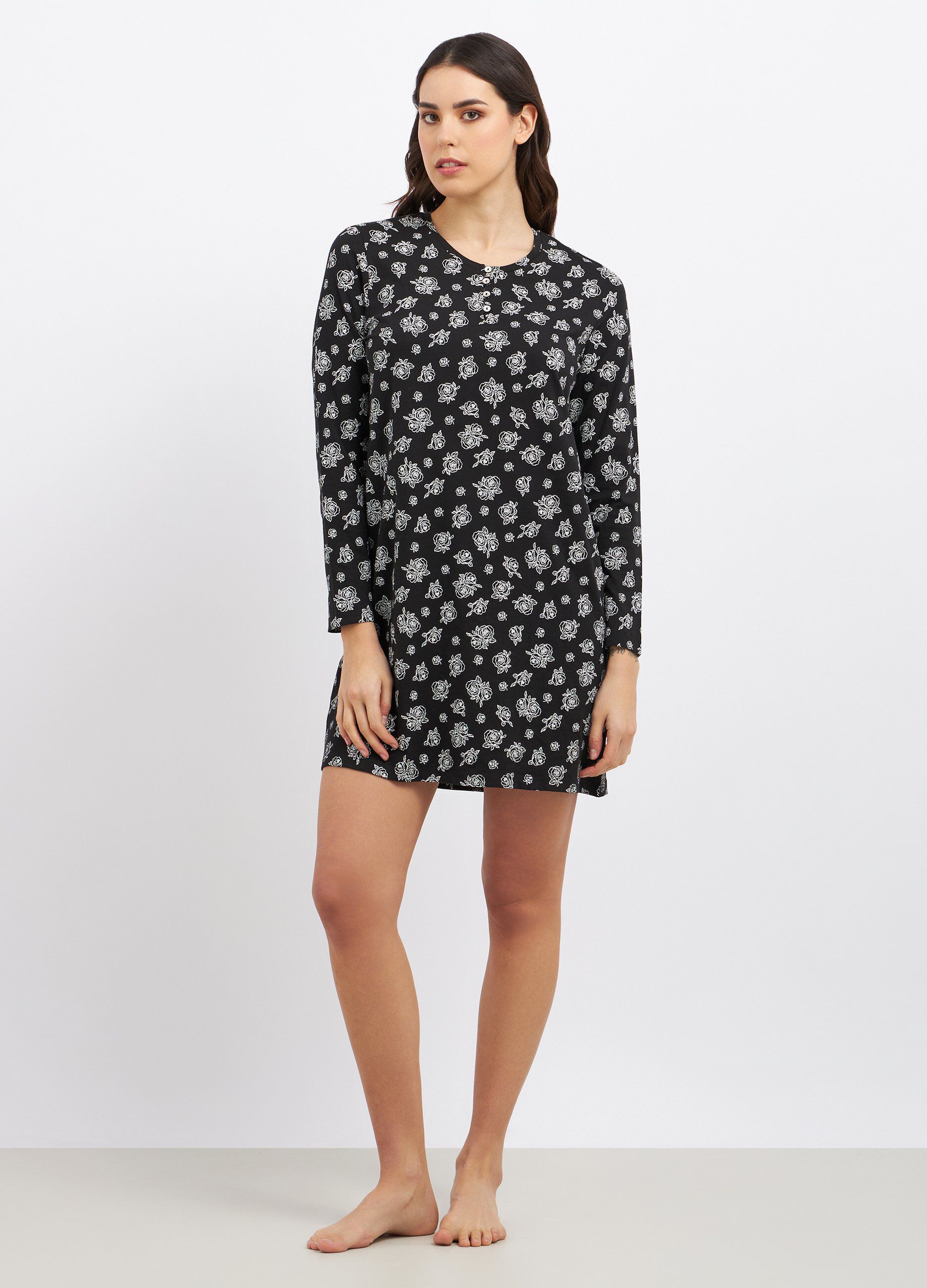 Camicia da notte in puro cotone a maniche lunghe donna_0