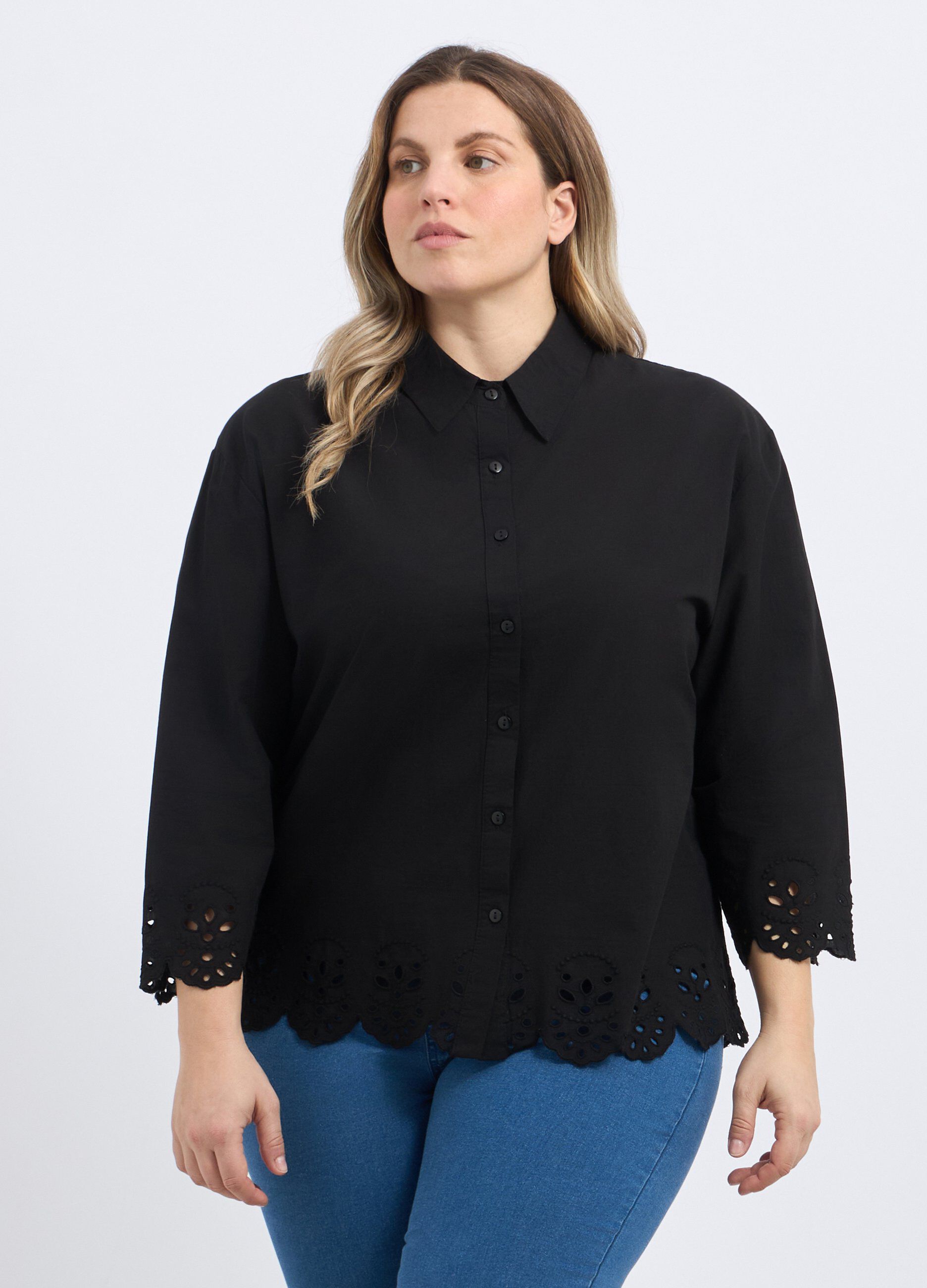 Camicia in misto cotone con lavorazione donna curvy_0