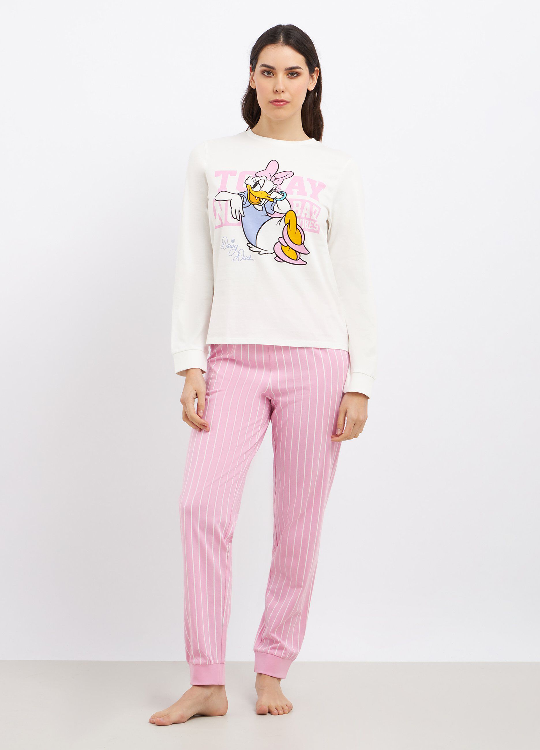 Set pigiama lungo in puro cotone con stampa donna_0