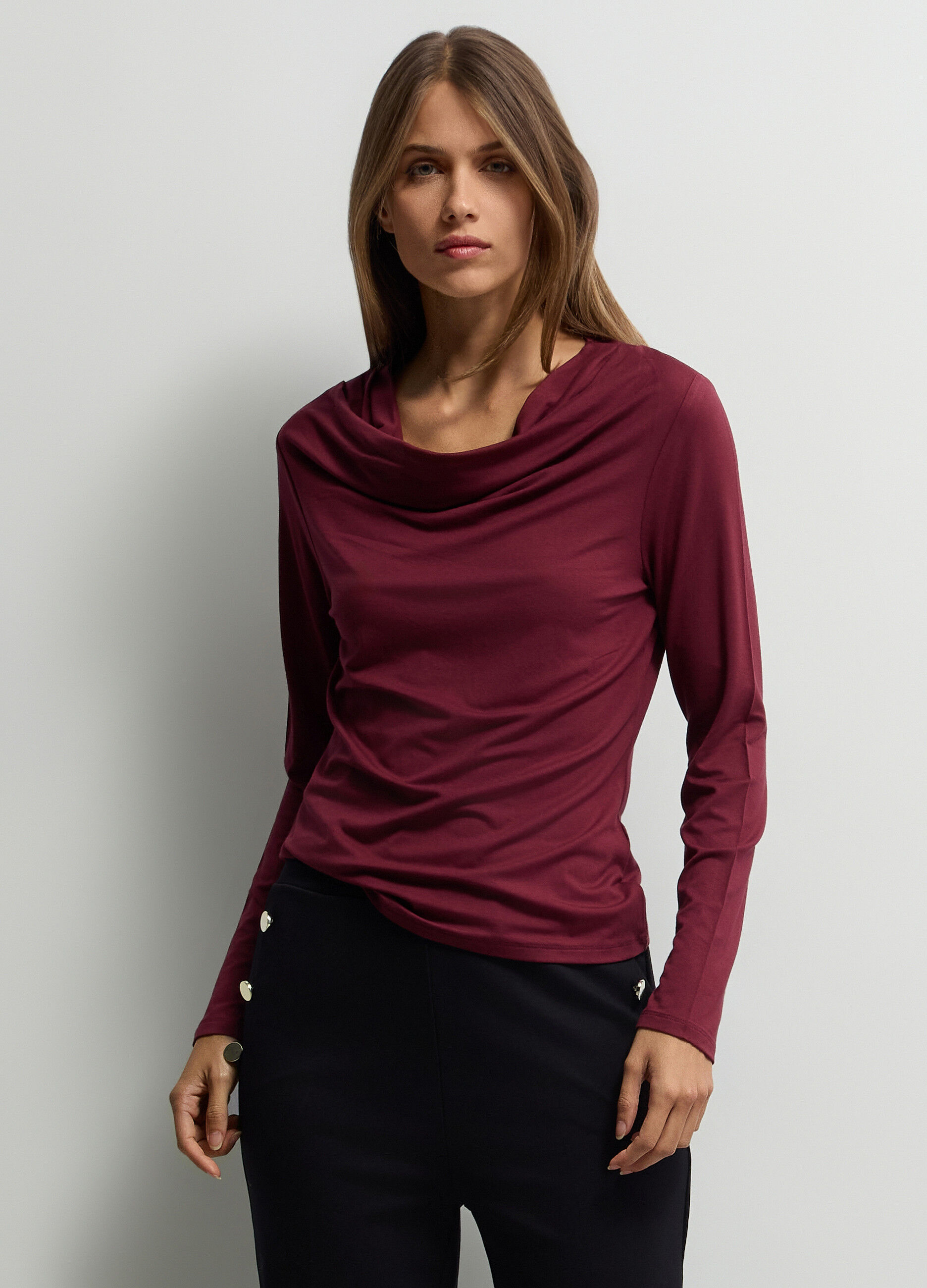 T-shirt con scollo drappeggiato stretch donna_0