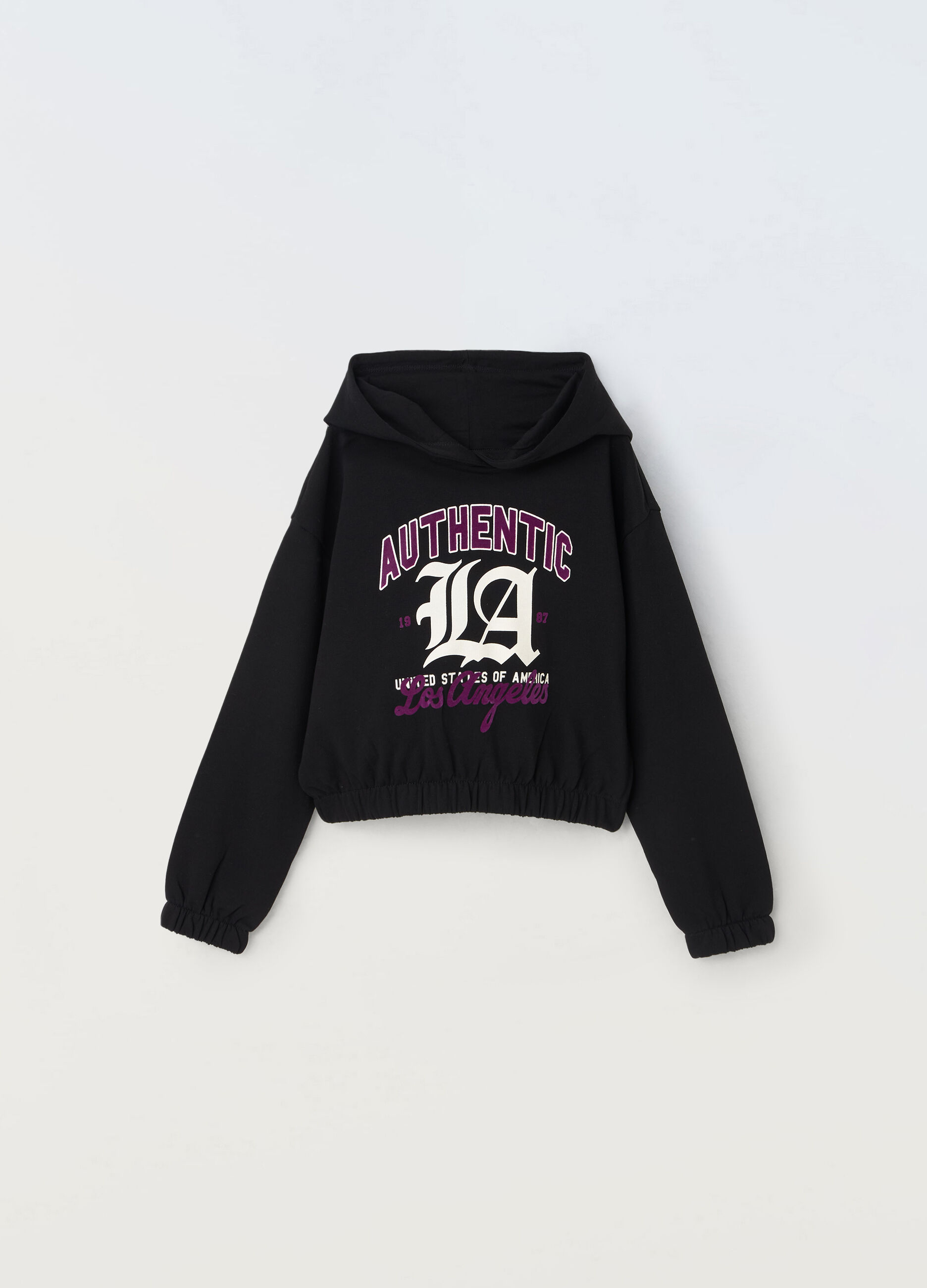 Felpa cropped con cappuccio in puro cotone ragazza_0