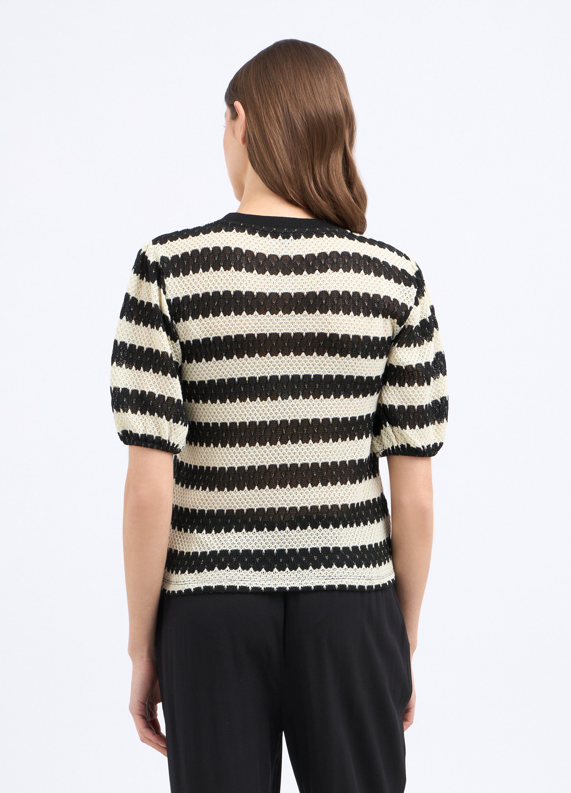 T-shirt rigata con lavorazione tricot donna_1
