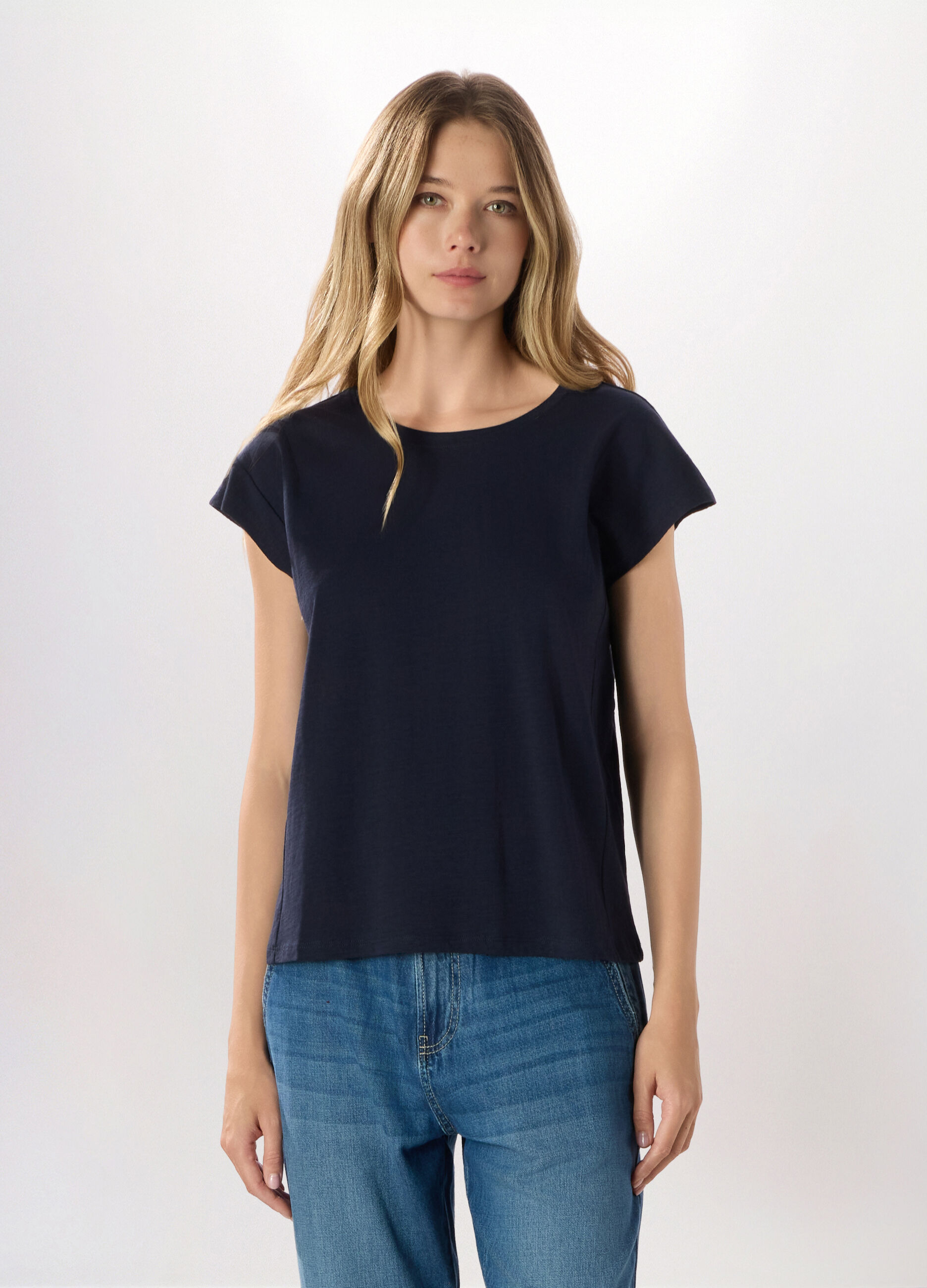 T-shirt in jersey slub di puro cotone donna_0