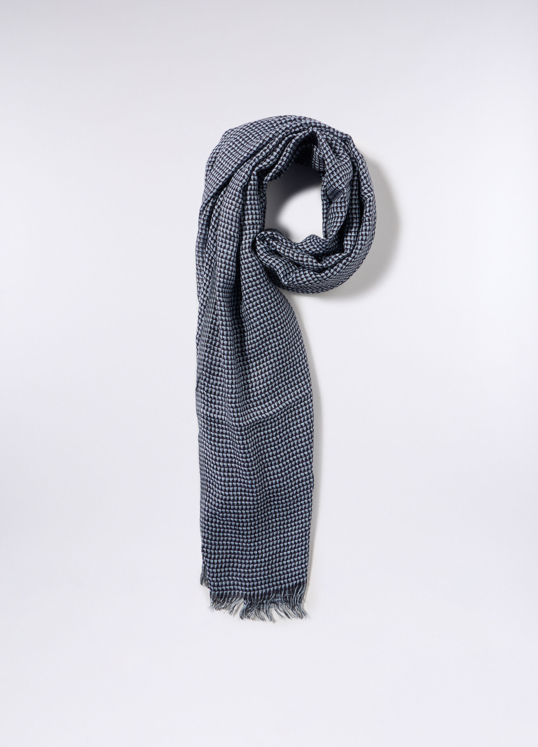 Sciarpa in viscosa e cotone con micromotivo uomo_0
