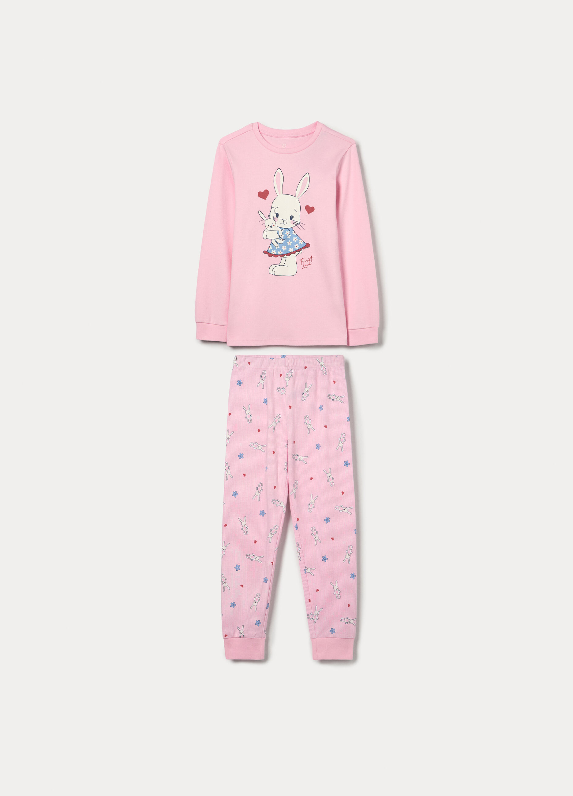 Set pigiama lungo in interlock di puro cotone bambina_0