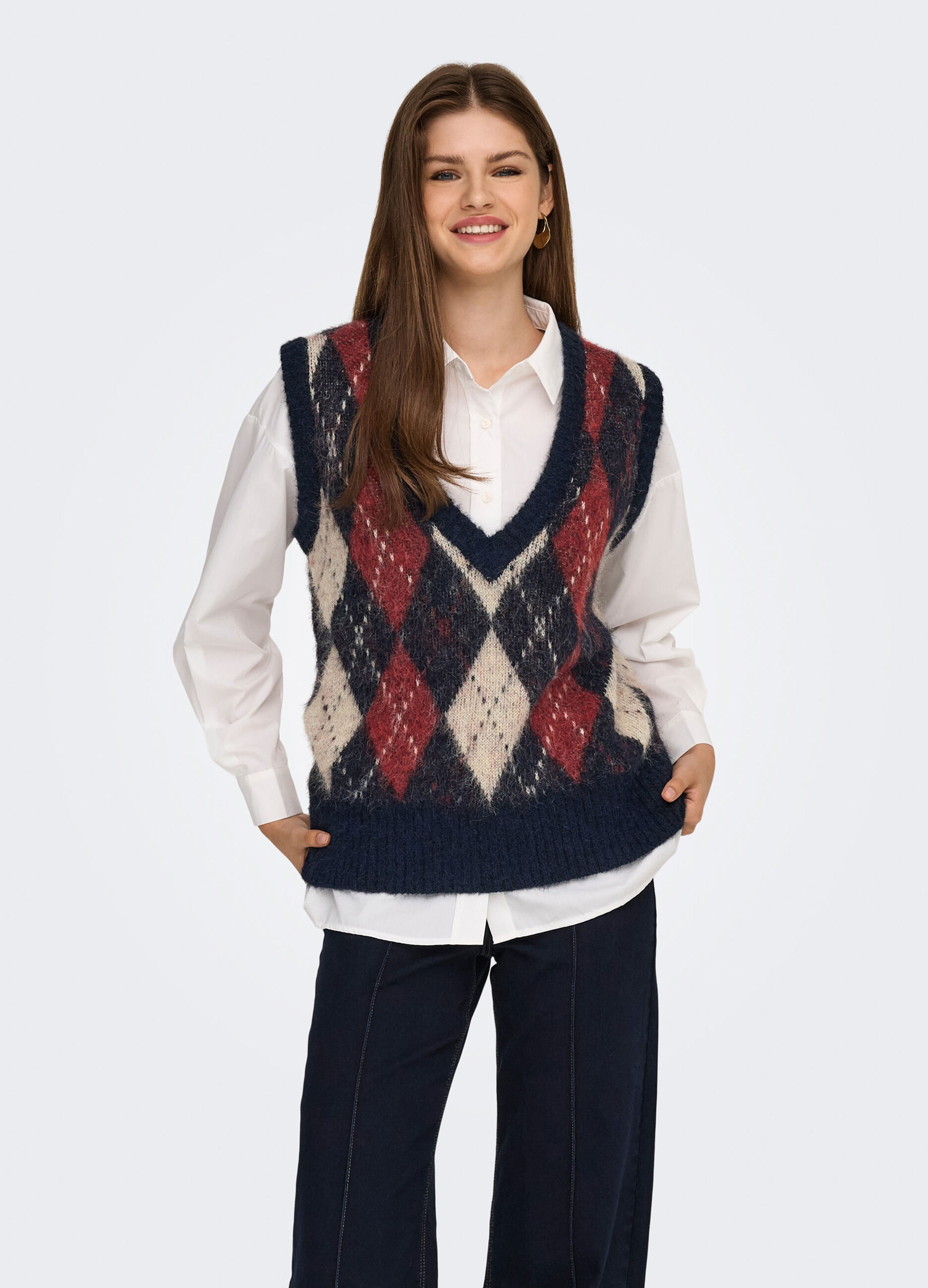 Gilet jacquard a quadri donna_0