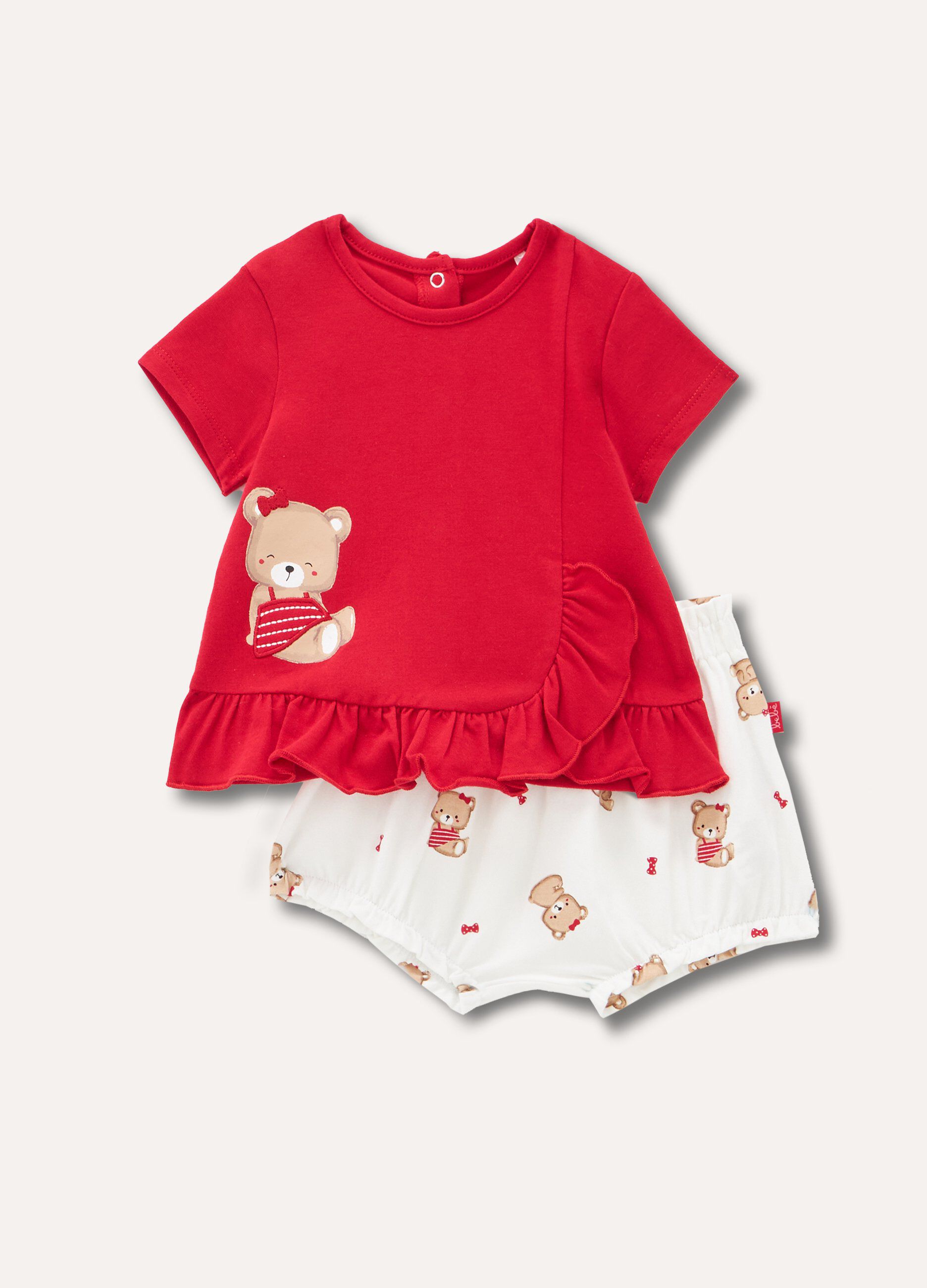 Set t-shirt e pantaloncini in cotone stretch neonata