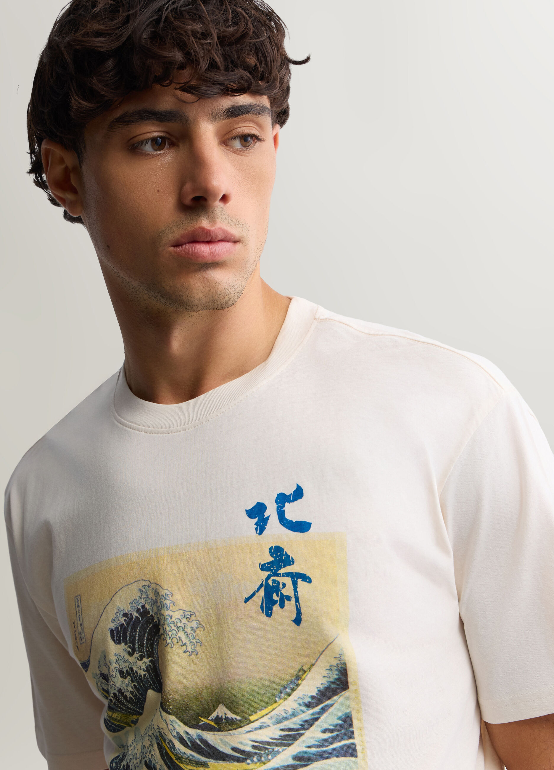 T-shirt girocollo in cotone con stampa Hokusai uomo