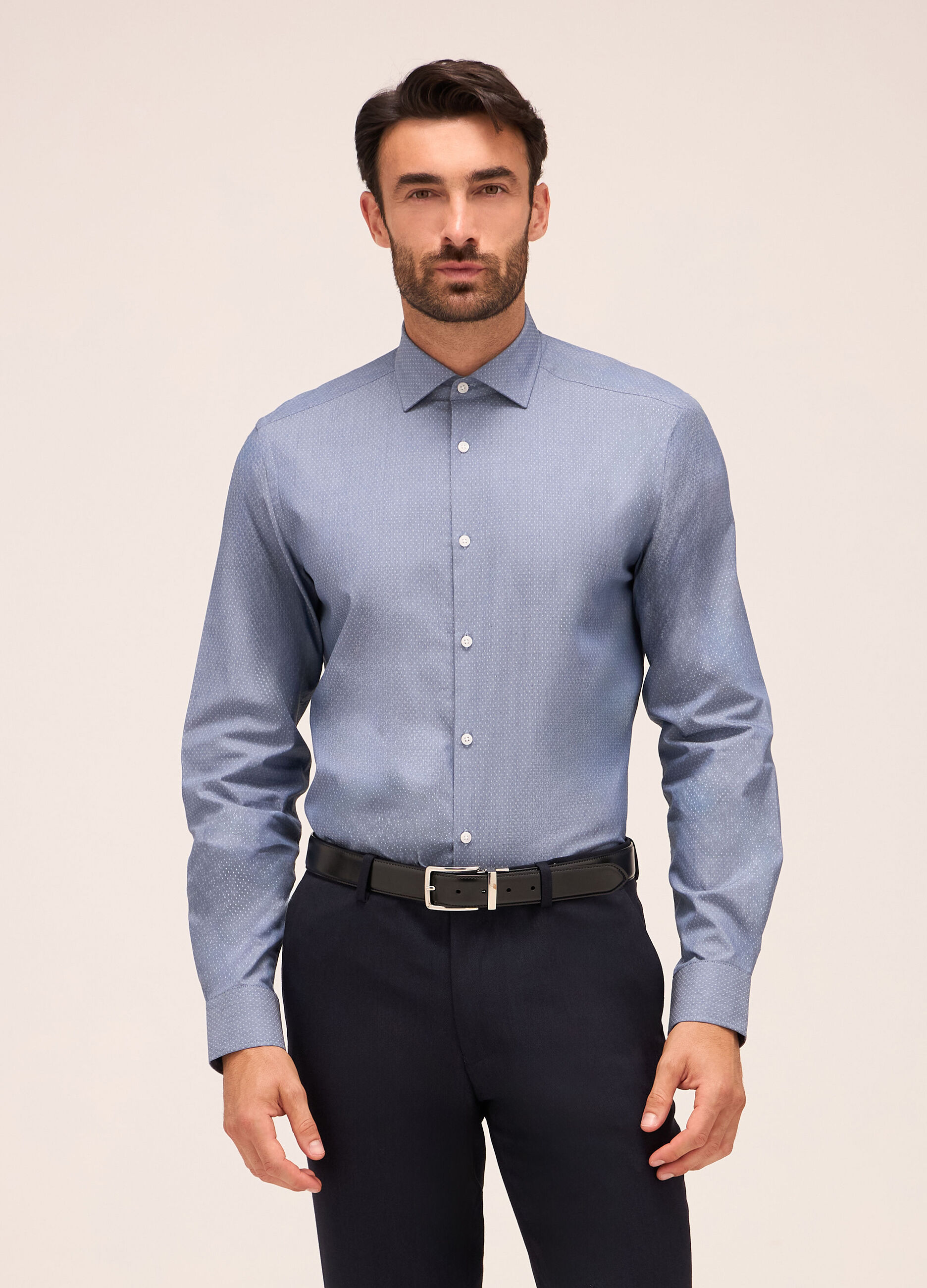 Camicia slim fit colletto francese in cotone uomo_0