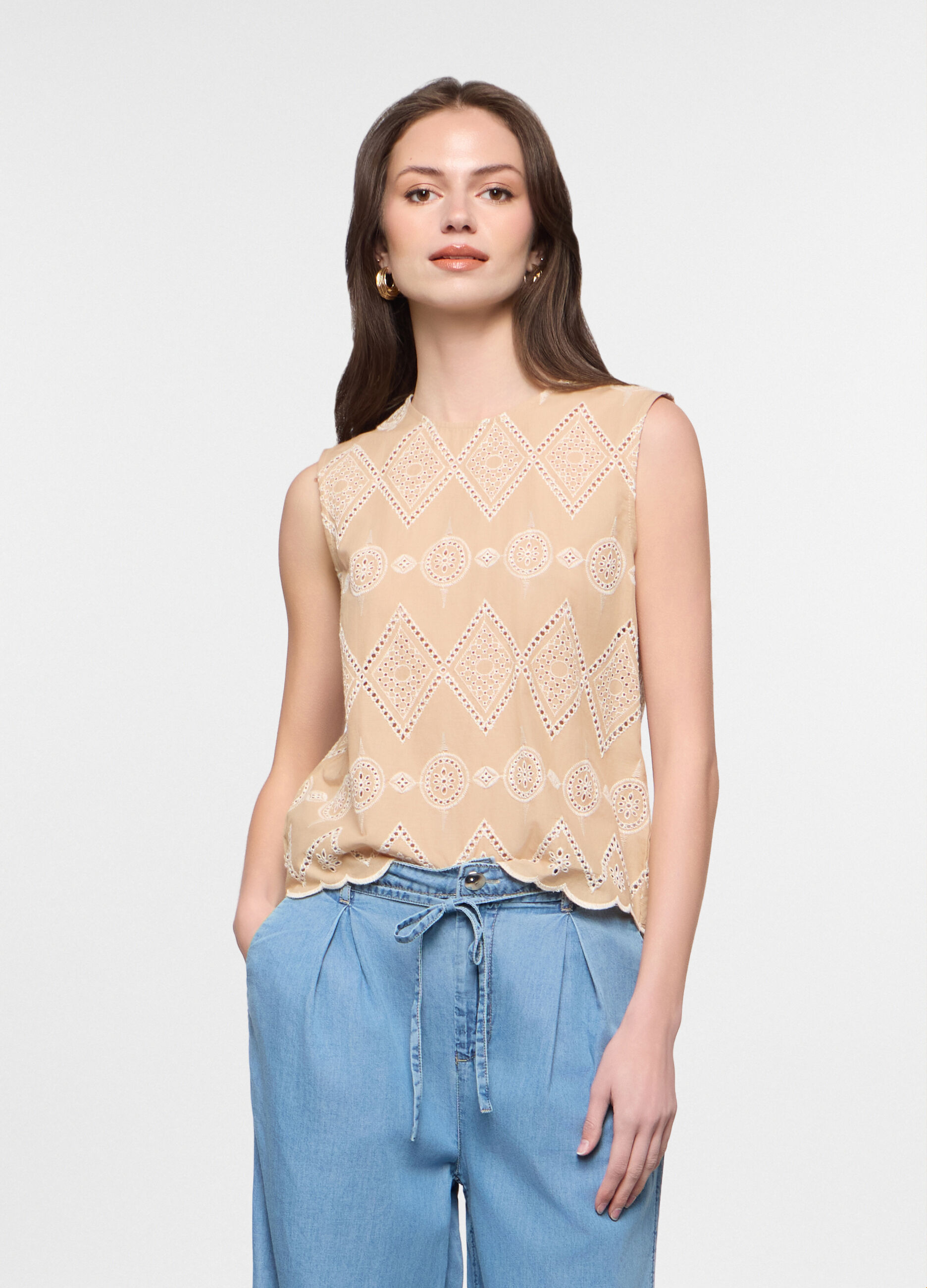 Blusa fit regular girocollo in puro cotone donna